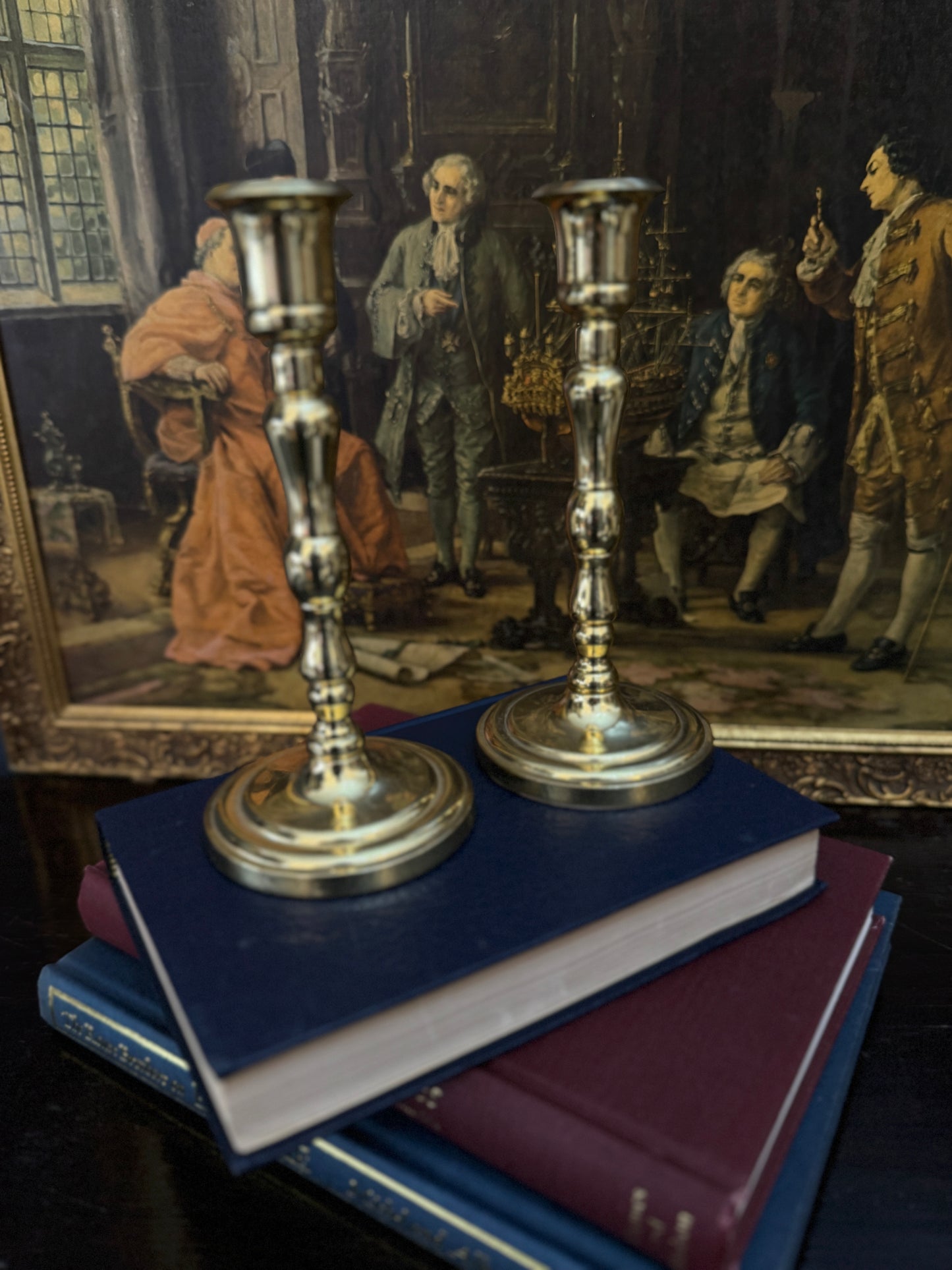 Vintage Heavy Medium Brass Candlesticks Pair