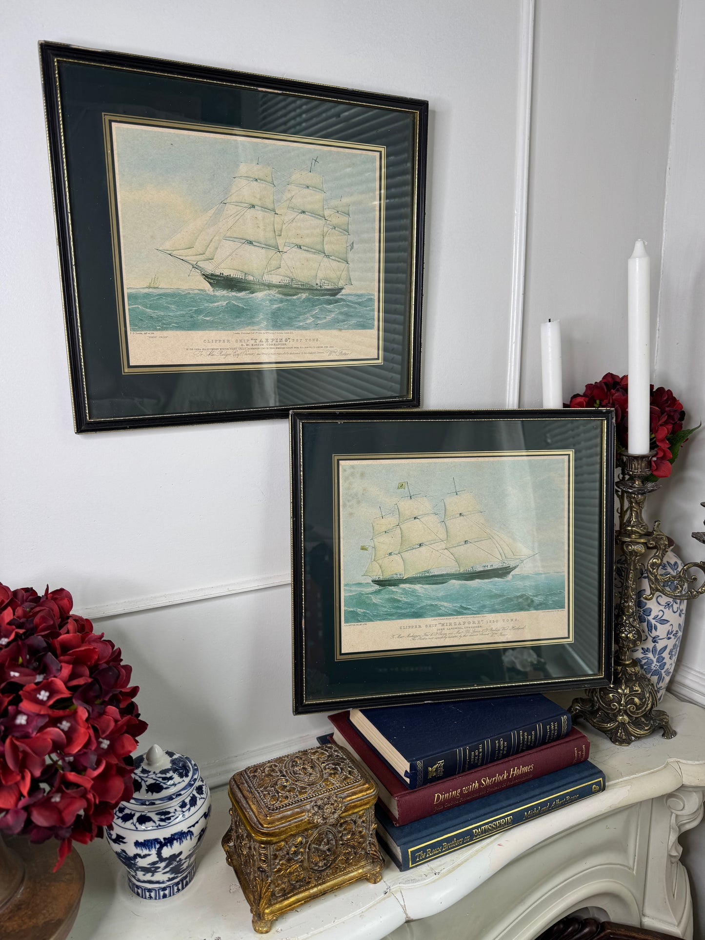 Timeless Voyage –Vintage Ship Print Pair with Black Frames