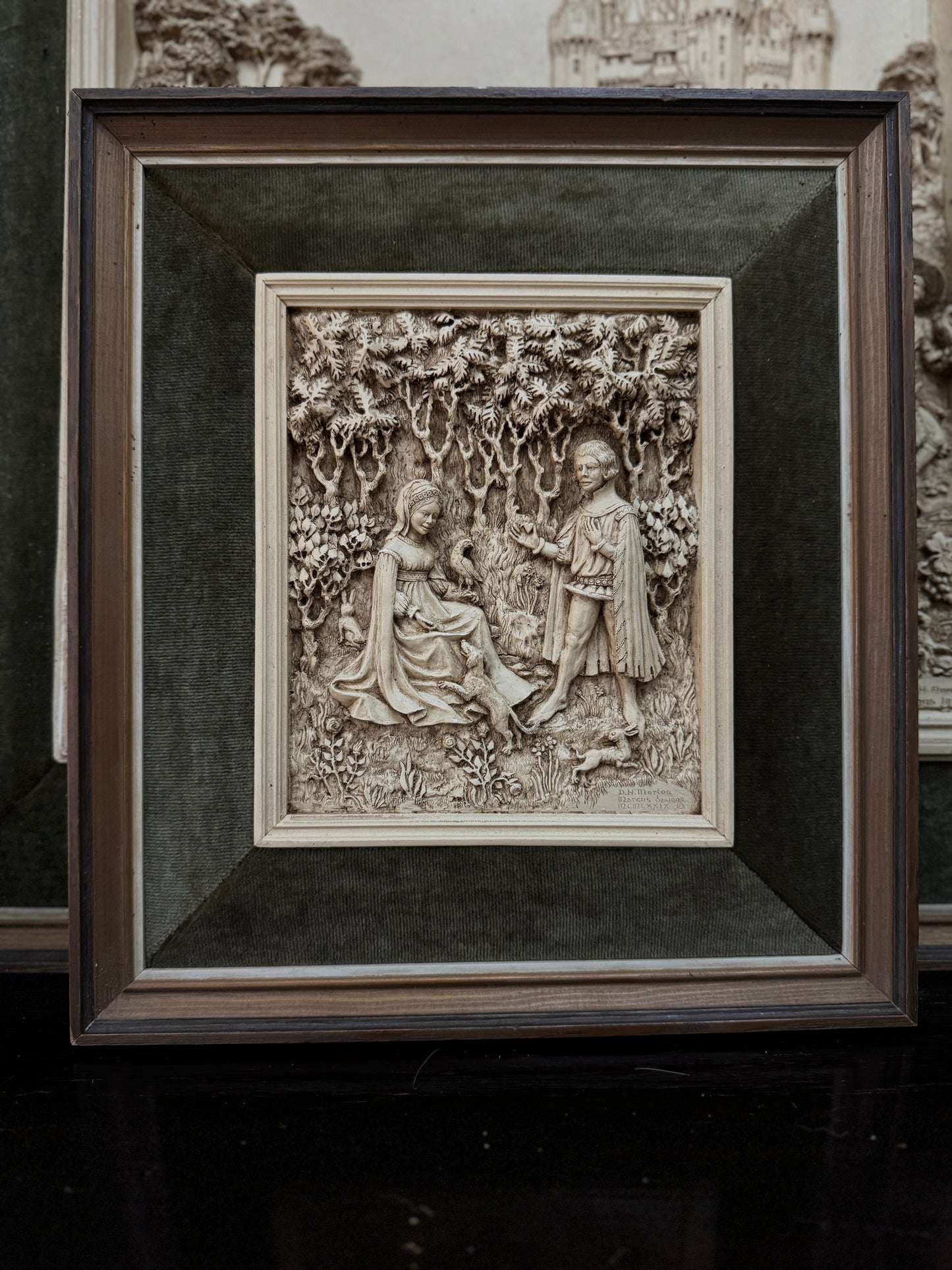 Vintage D.H. Moreton 1979 Marcus Designs Wall Plaque | Romantic Courtship Scene | Woodland Animals | 3D Raised Relief Art