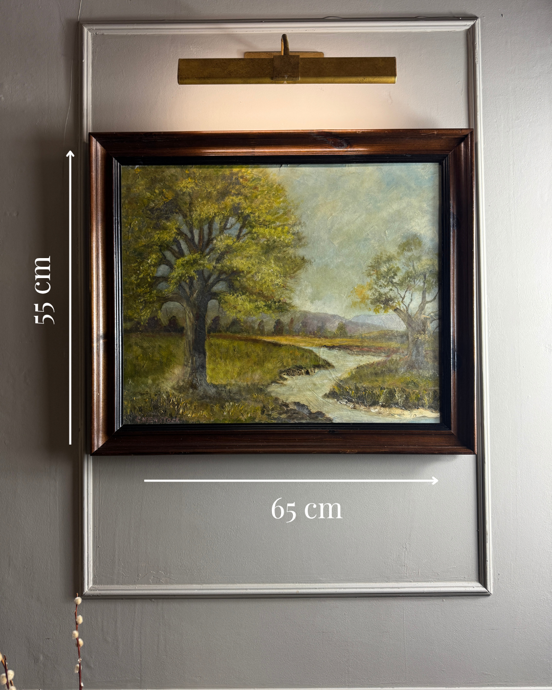 Vintage Landscape Oil Painting by E. Henstock, -Rustic Farmhouse Frame