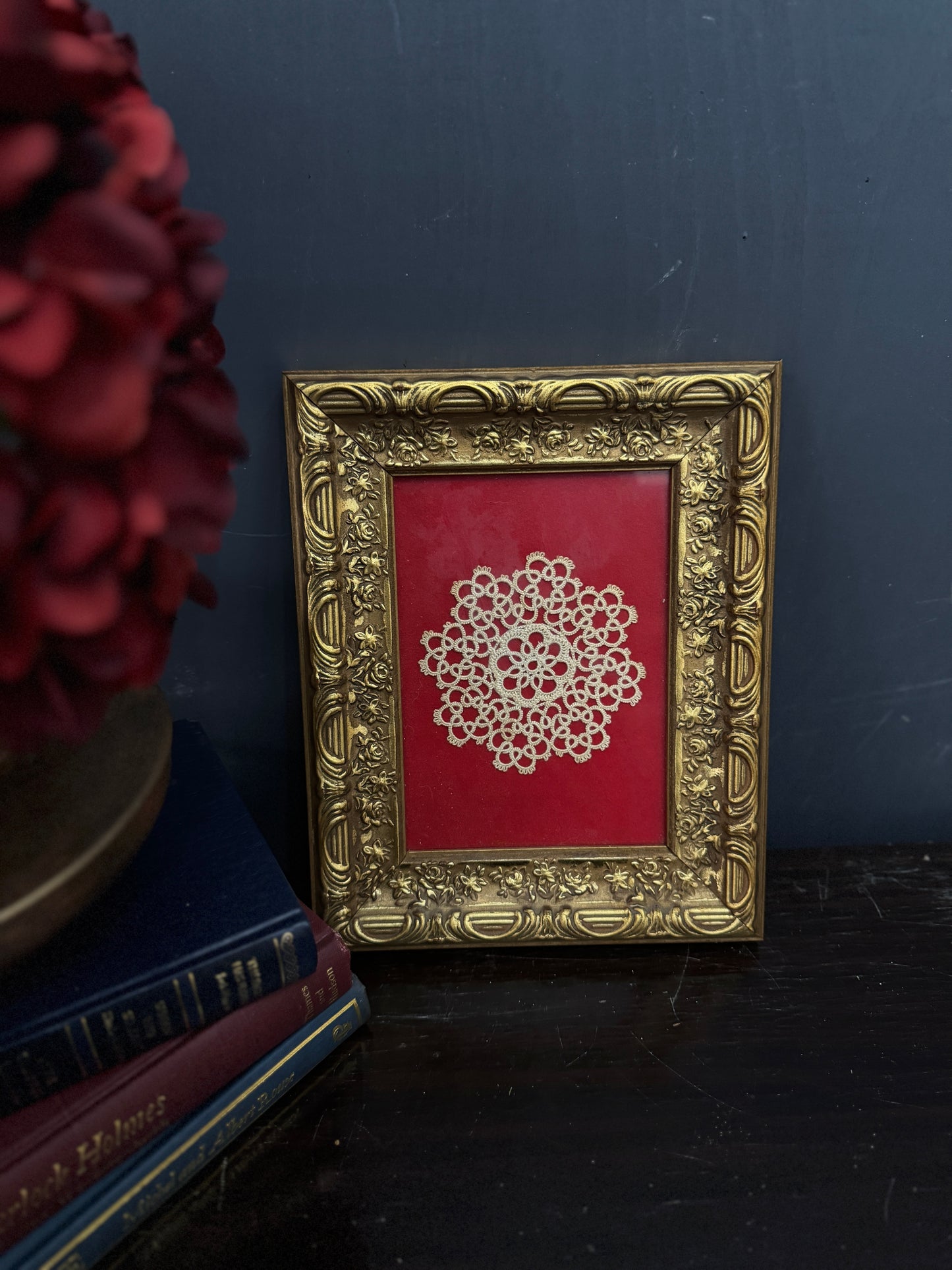 Vintage Handmade Crochet Artwork in a Gold Gilt Frame