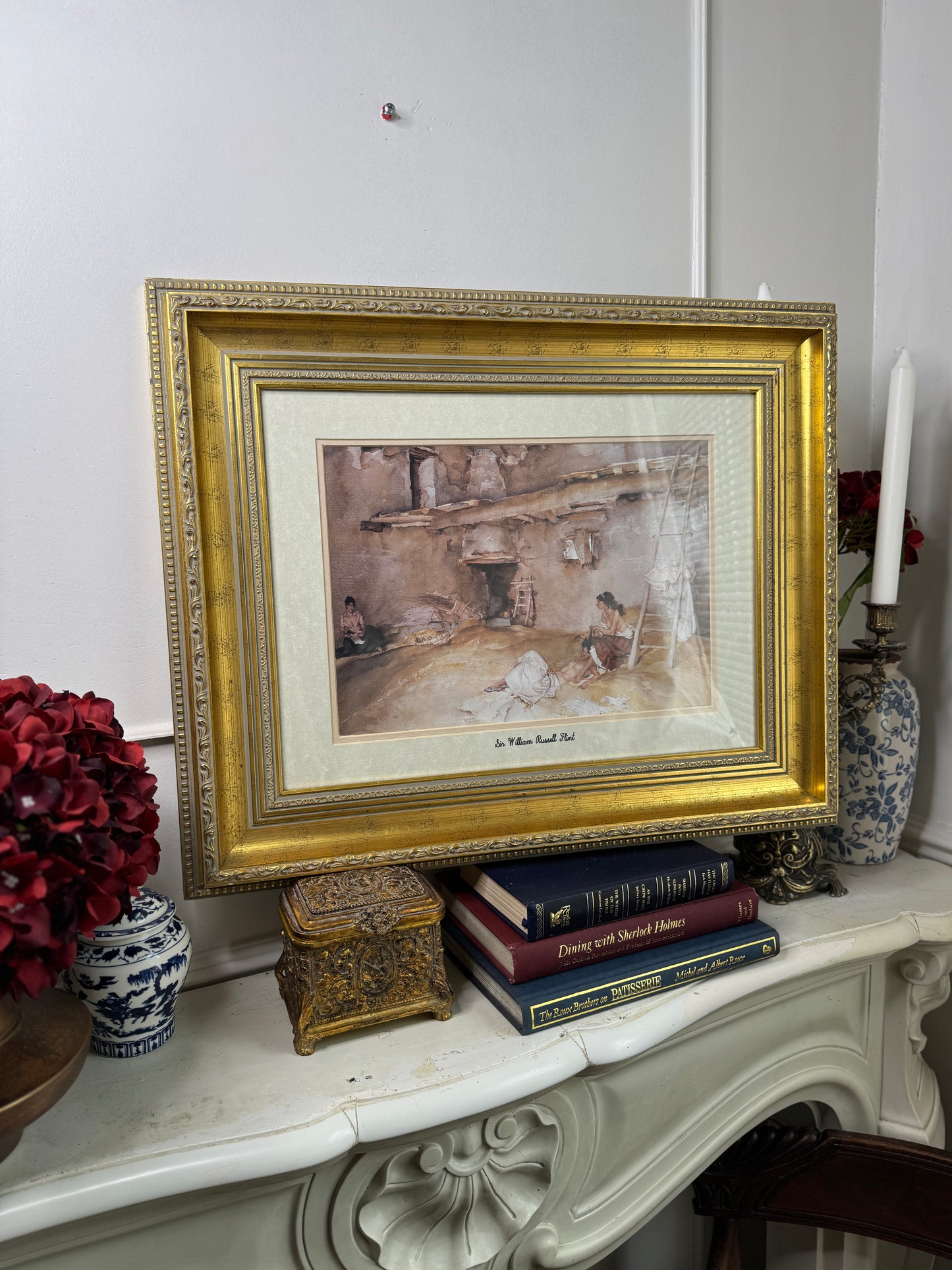Vintage Sir William Russell Flint Prints - A Scrap of Newspaper in Ornate Gold Frame
