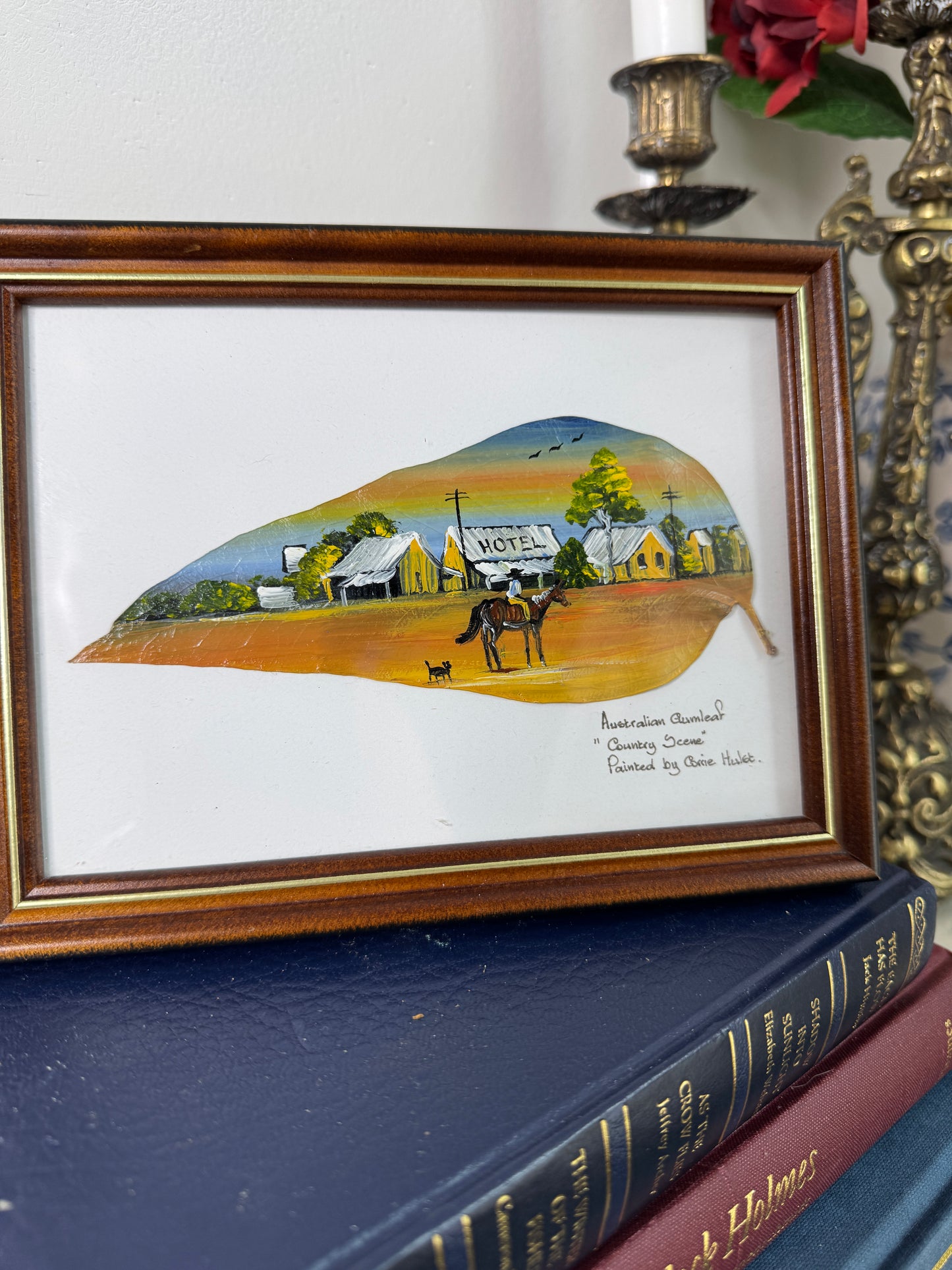 Australian Oil Painting on Gumtree Leaf by Corrie Hulst
