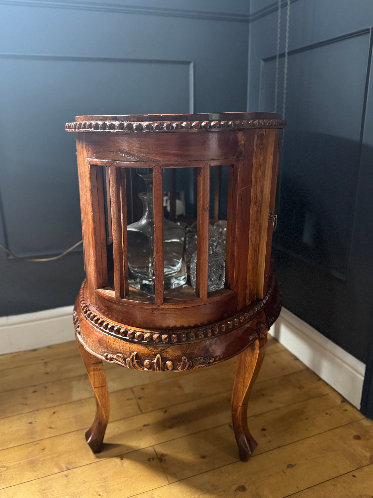 French Antique Style Side Table – Hand-Carved Display Cabinet