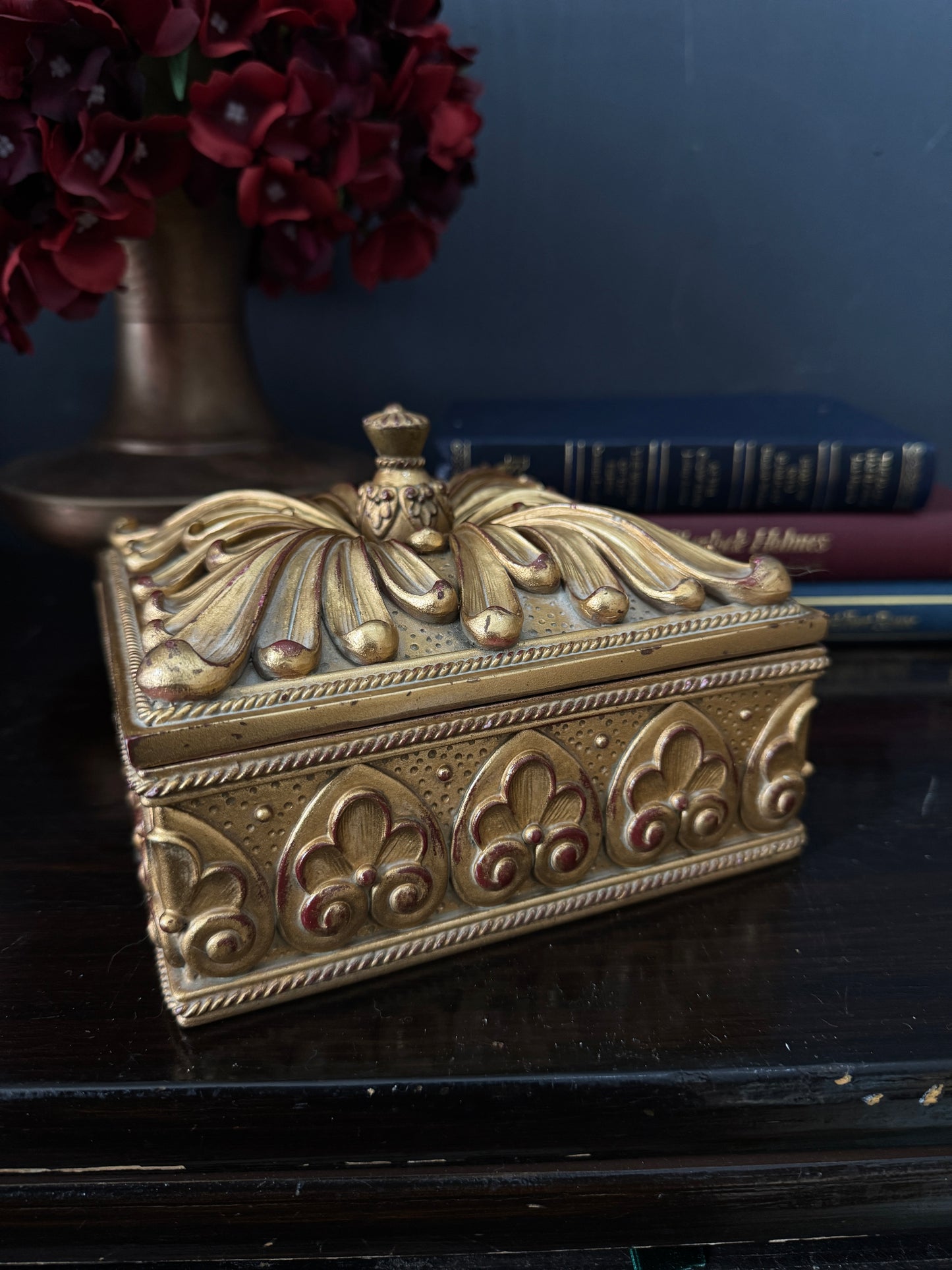 Large Antique Wooden & Resin Storage Box