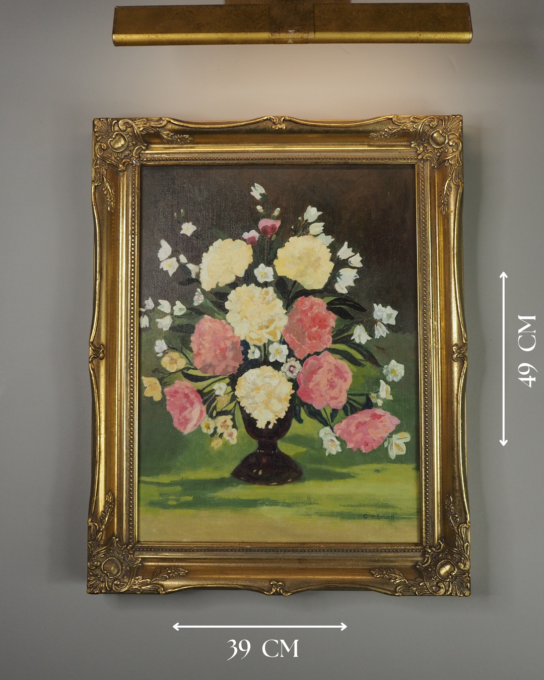 Vintage Signed Floral Oil Painting, Sorelle Gold Gilt Frame ( 39 x 49 cm)