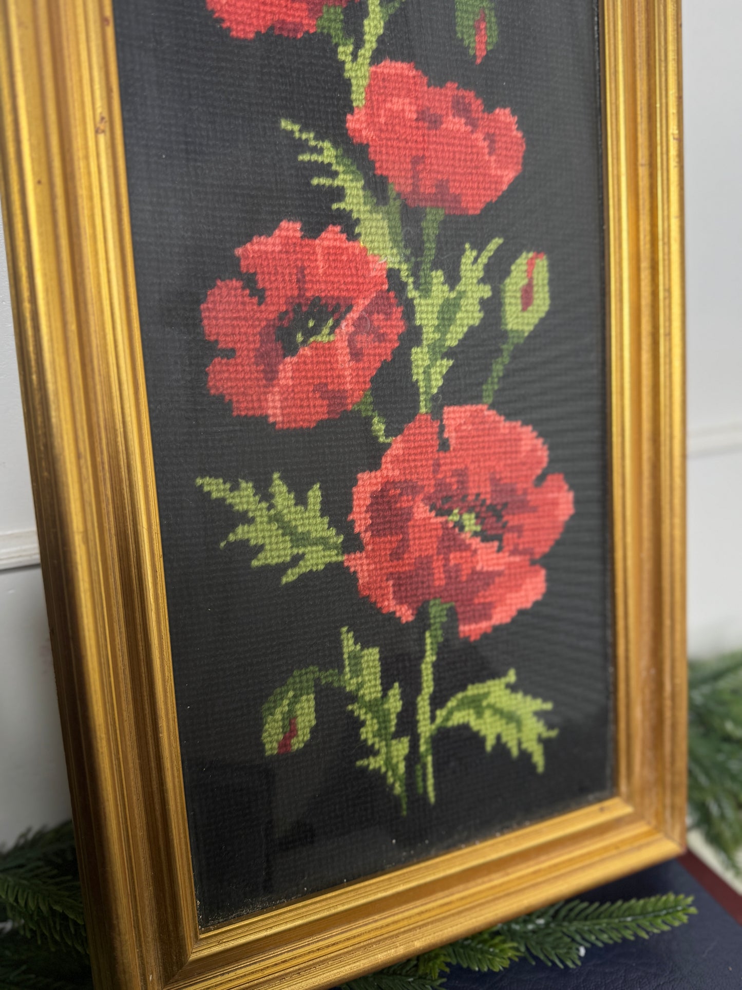 Hand-Stitched Vintage Red Rose Embroidery