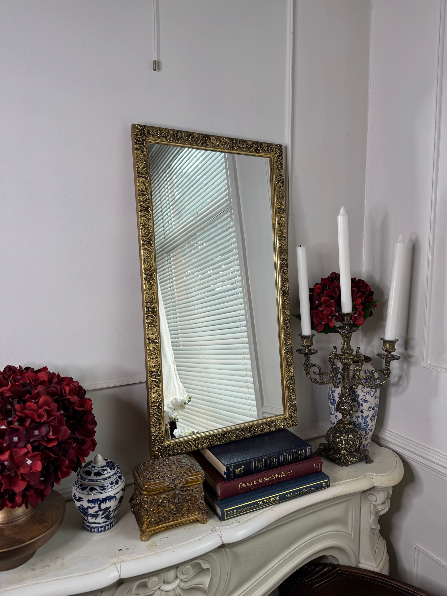Vintage Gold Wooden Framed Small Mirror with Hanging Hook