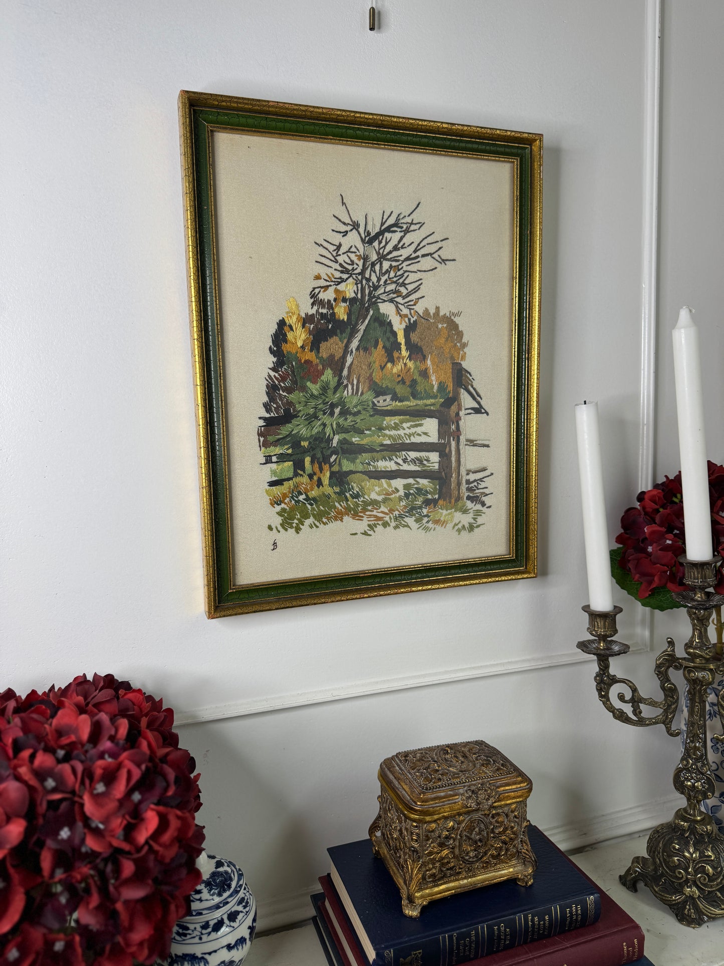 Heirloom Threads-Unique Embroidery in Wooden Frame with Hanging Chain