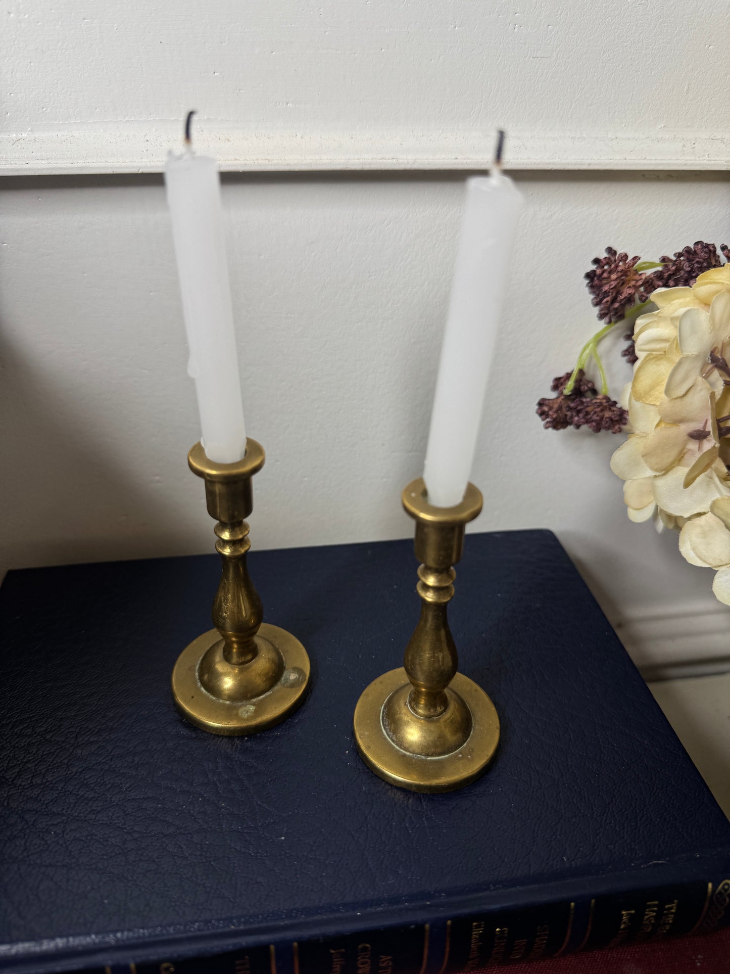 Vintage European Brass Candlesticks Pair