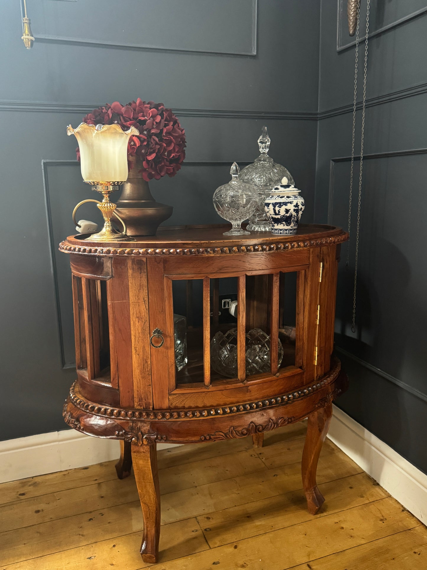 French Antique Style Side Table – Hand-Carved Display Cabinet