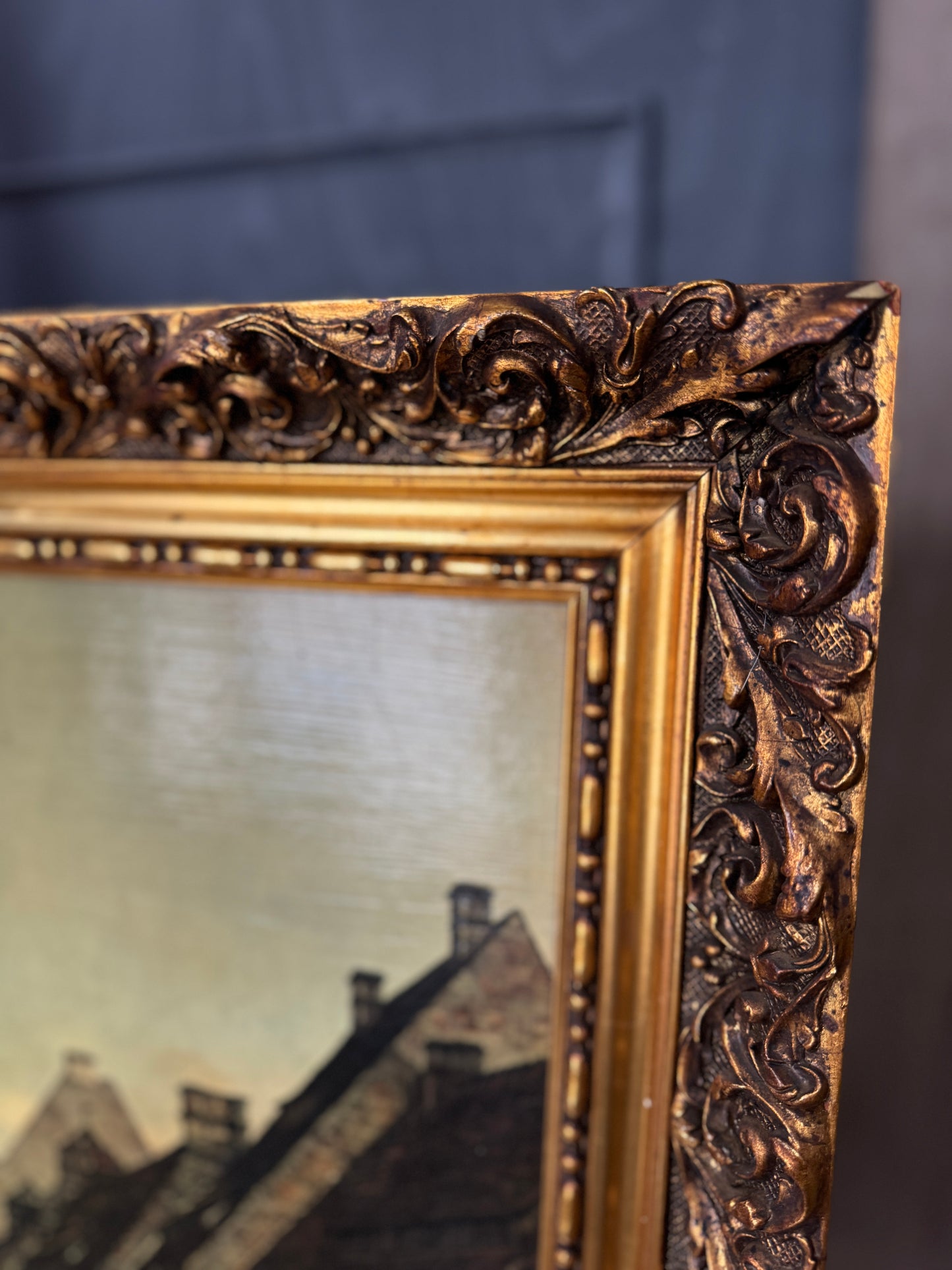 Extra Large - Antique Textured Print in Gold Ornate Frame