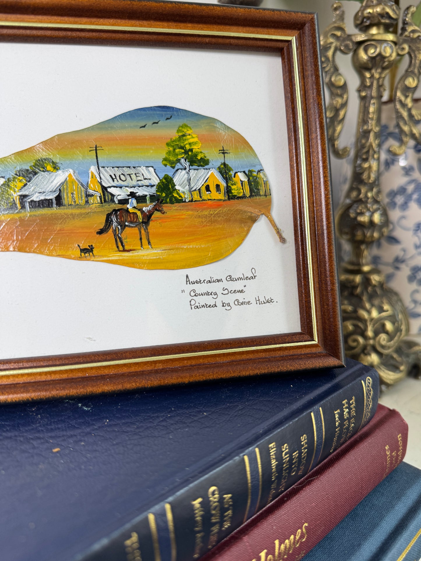 Australian Oil Painting on Gumtree Leaf by Corrie Hulst