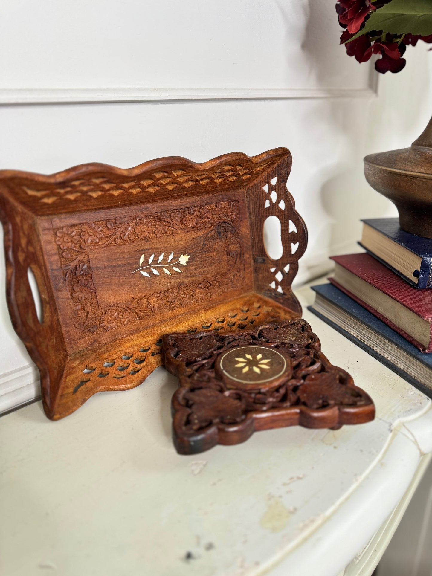 Vintage Rustic Indian Wooden Mini Plant Stand