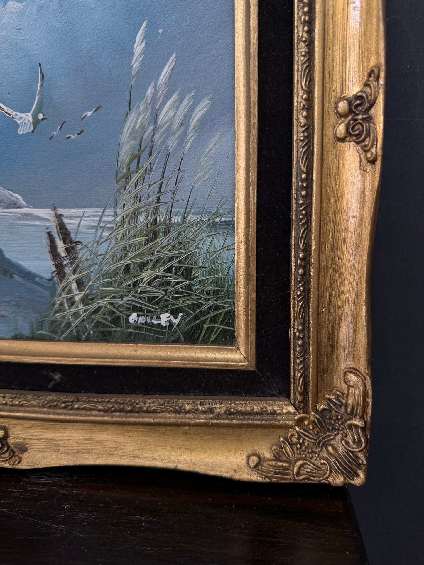 Gilded Reflections-Small Oil Painting Signed in Antique Gilt Frame