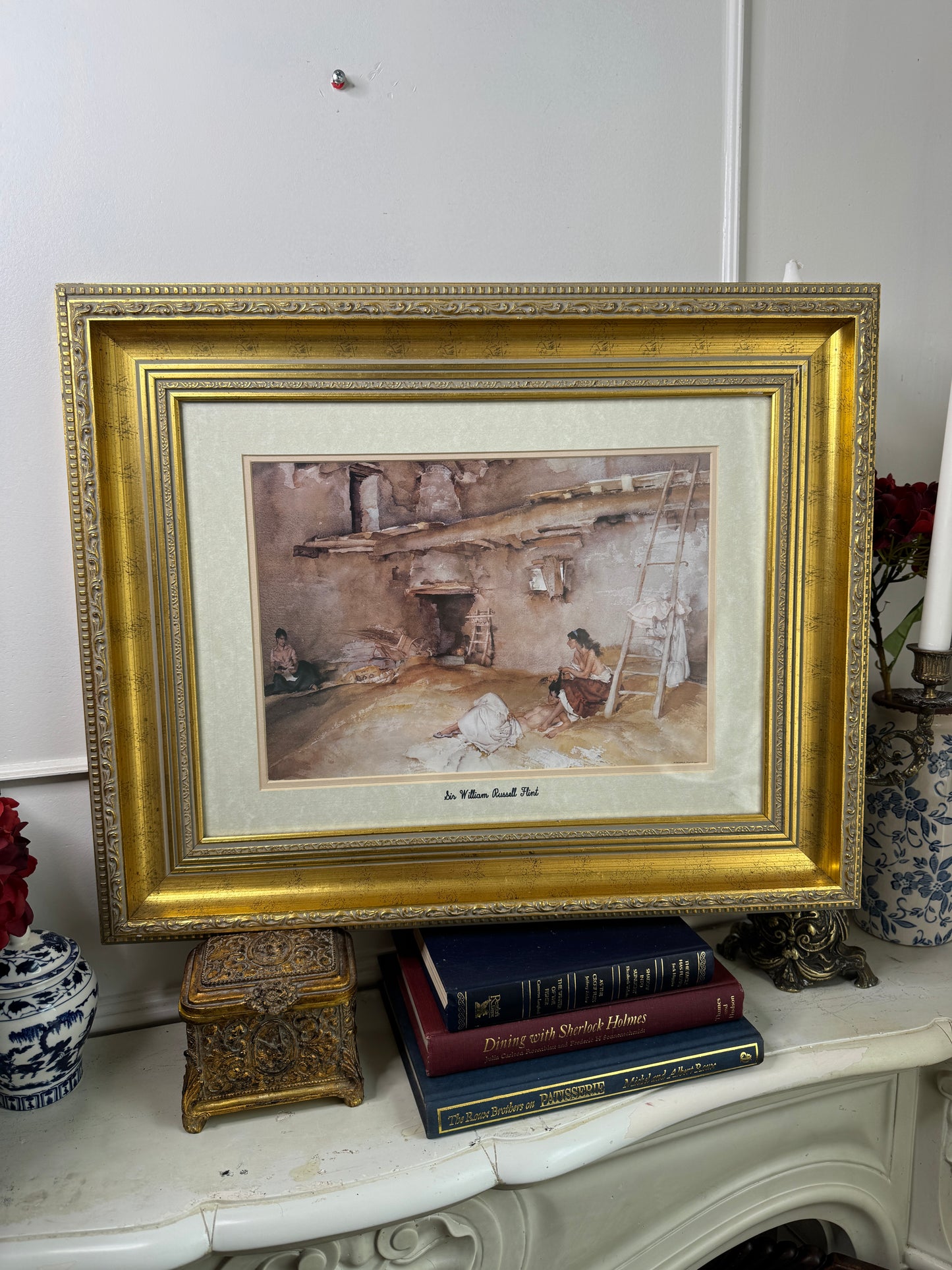 Vintage Sir William Russell Flint Prints - A Scrap of Newspaper in Ornate Gold Frame