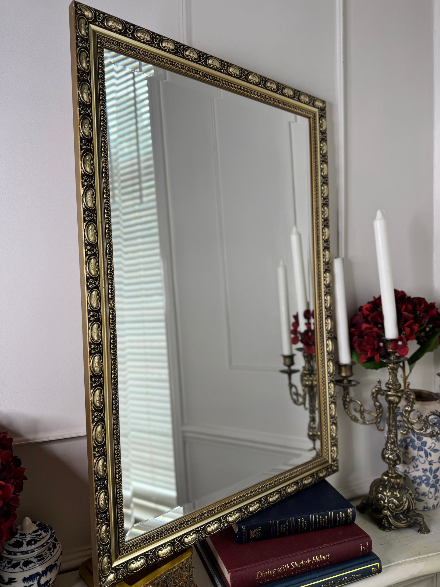Antique Gold Gilt Mirror with Beaded Edge