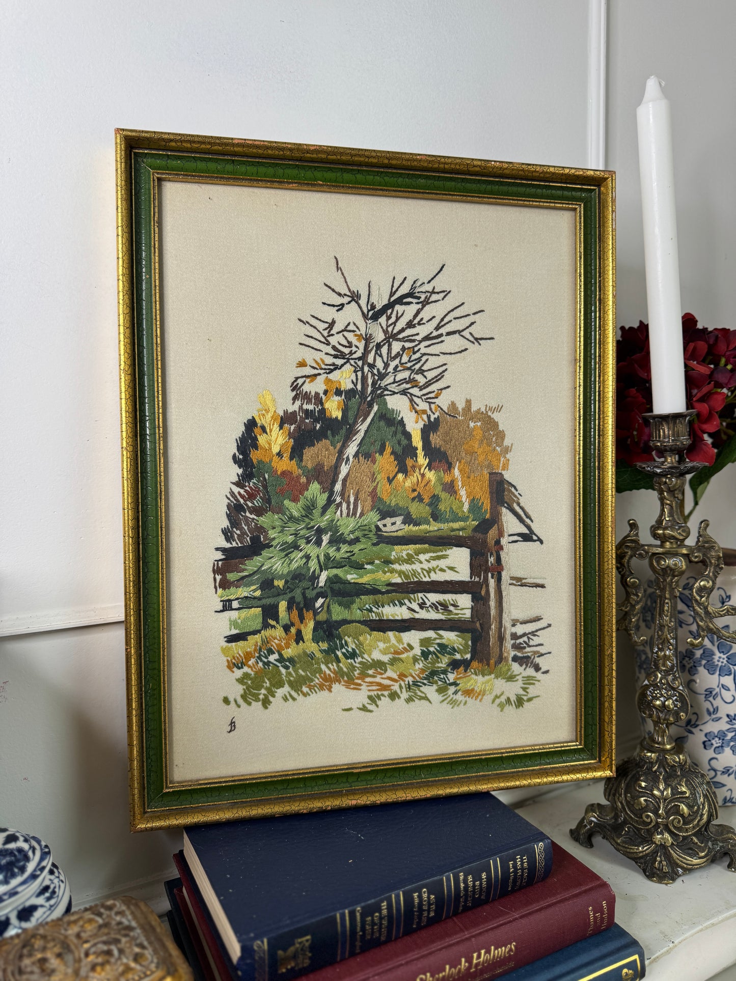 Heirloom Threads-Unique Embroidery in Wooden Frame with Hanging Chain