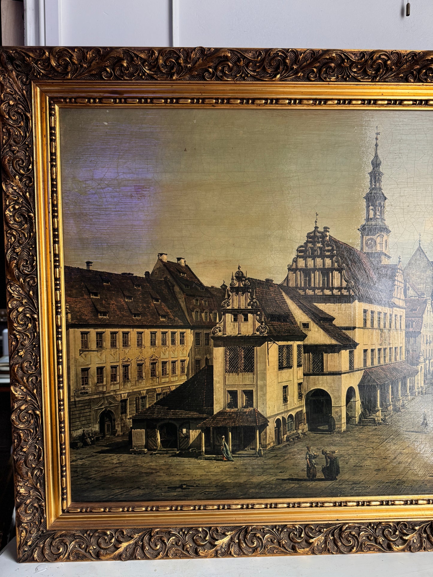 Extra Large - Antique Textured Print in Gold Ornate Frame