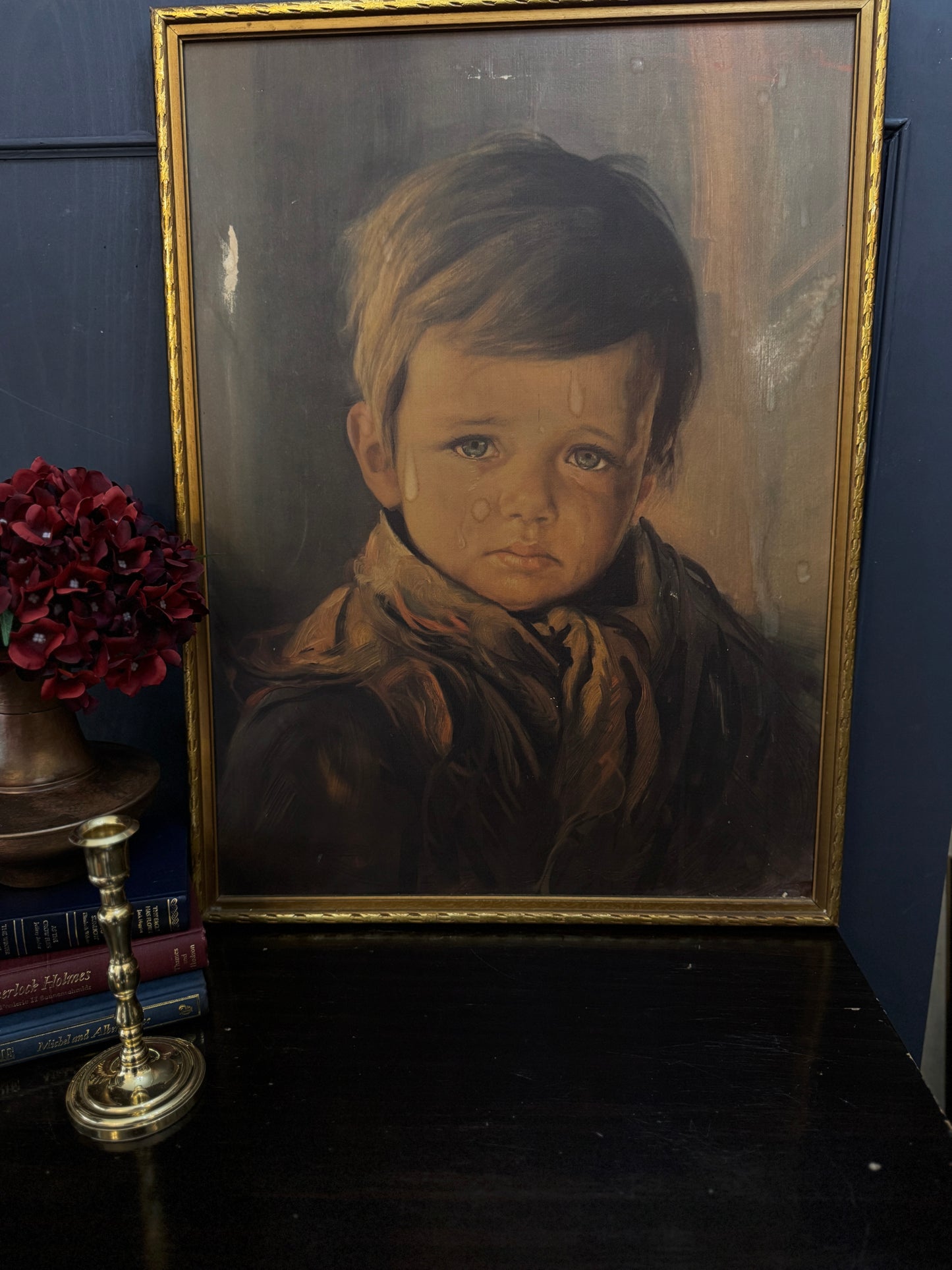The Silent Tear - Vintage Textured Print in a Gold Gilt Frame