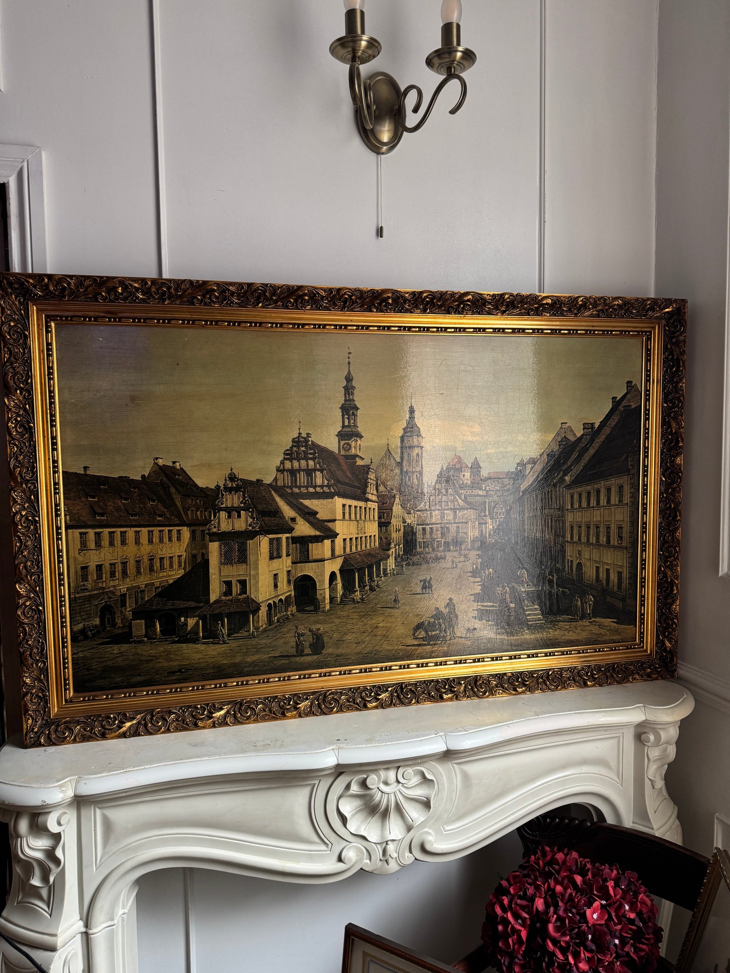 Extra Large - Antique Textured Print in Gold Ornate Frame