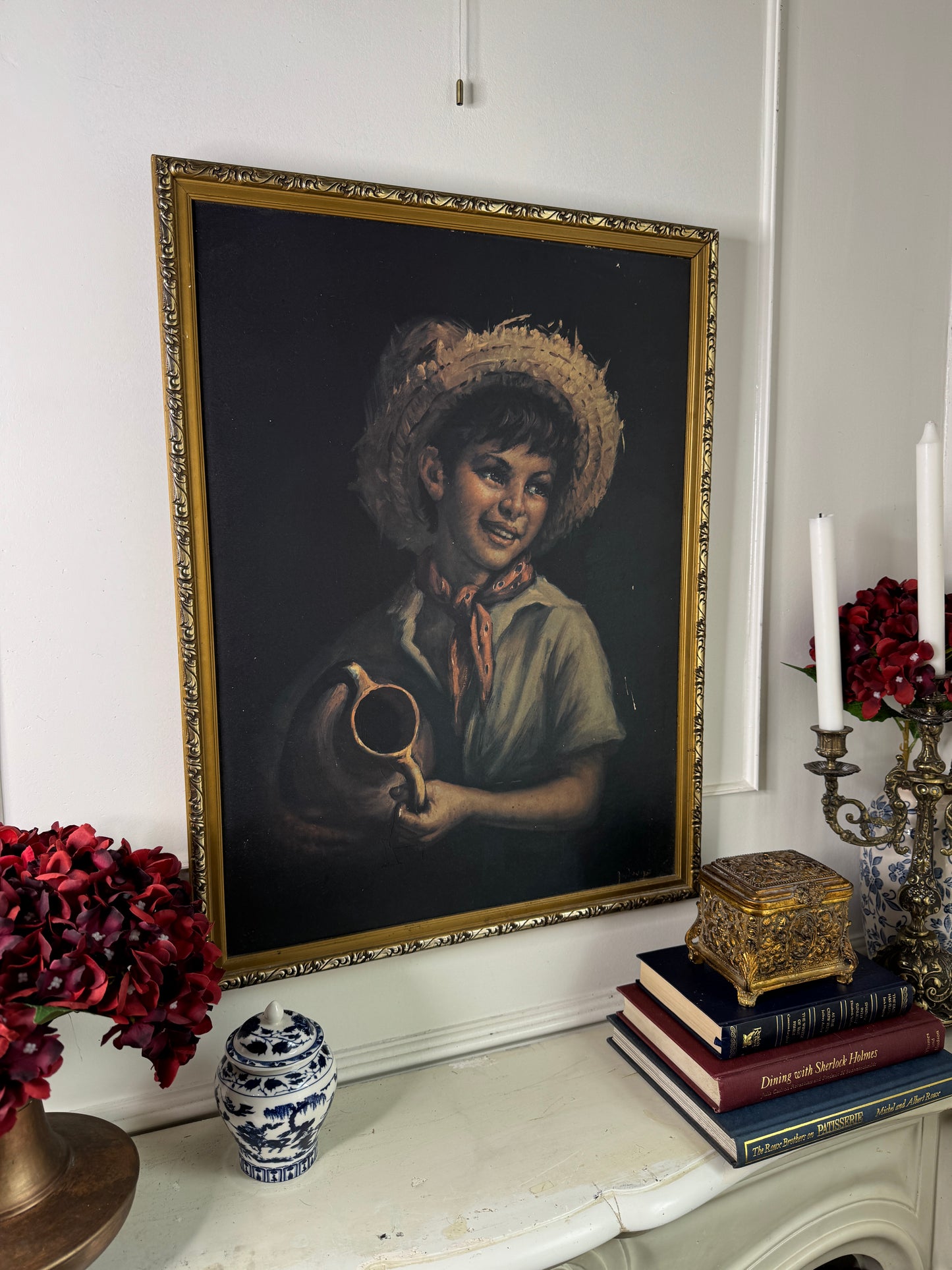 Vintage Textured Print - Country Boy in a Gold Gilt Frame