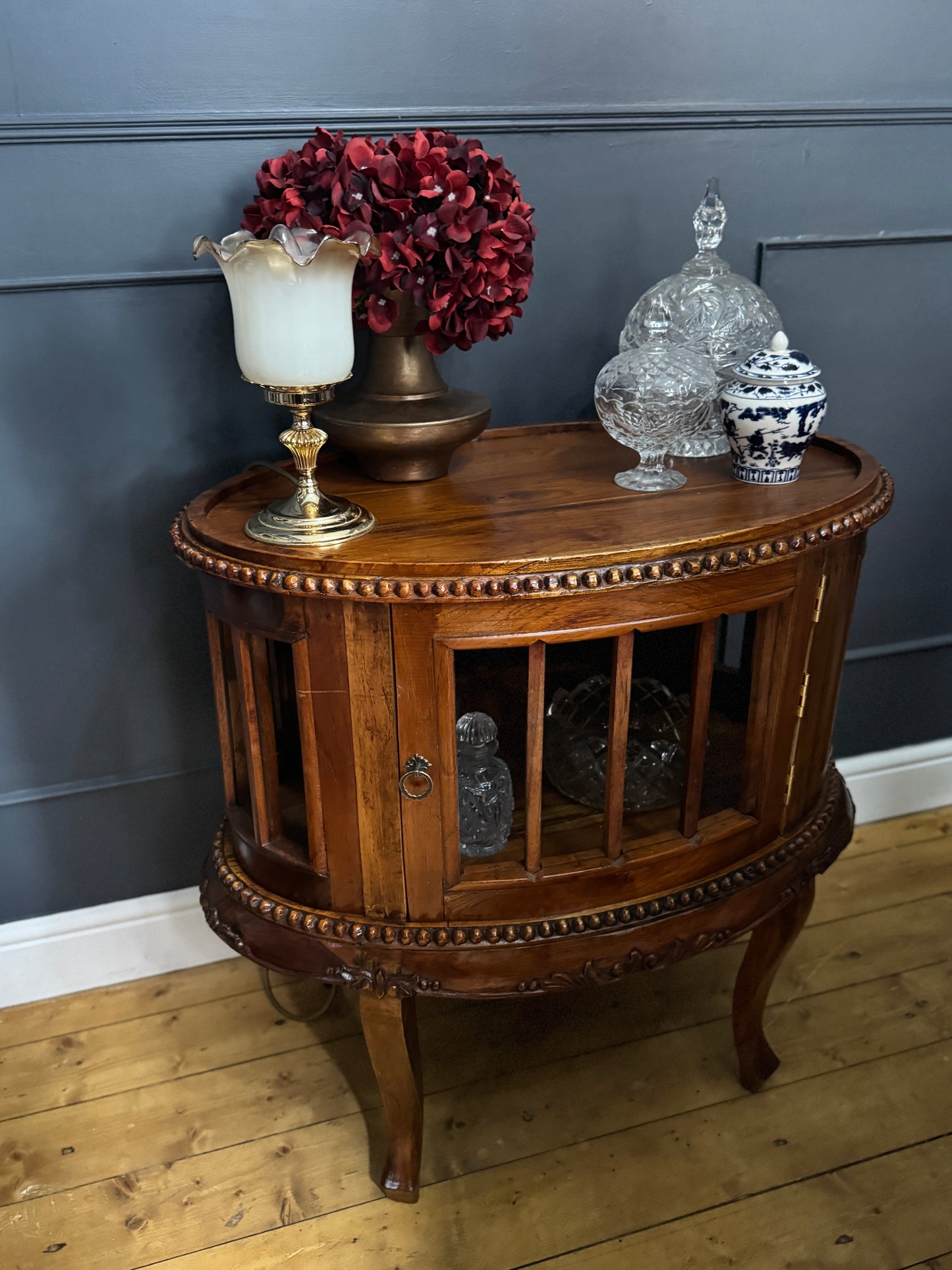 French Antique Style Side Table – Hand-Carved Display Cabinet