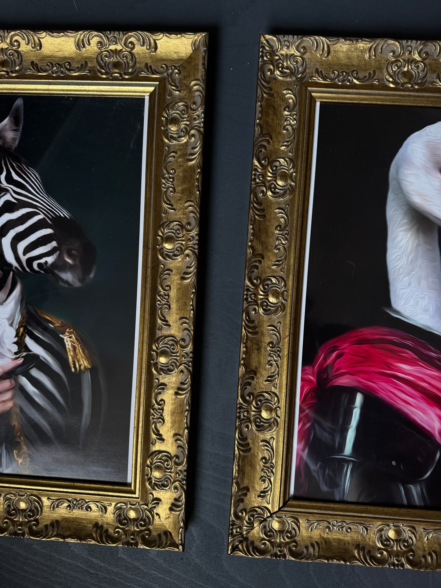 Vintage Inspired Gold Glazed Gilt Frame Set with Quirky Fun Prints