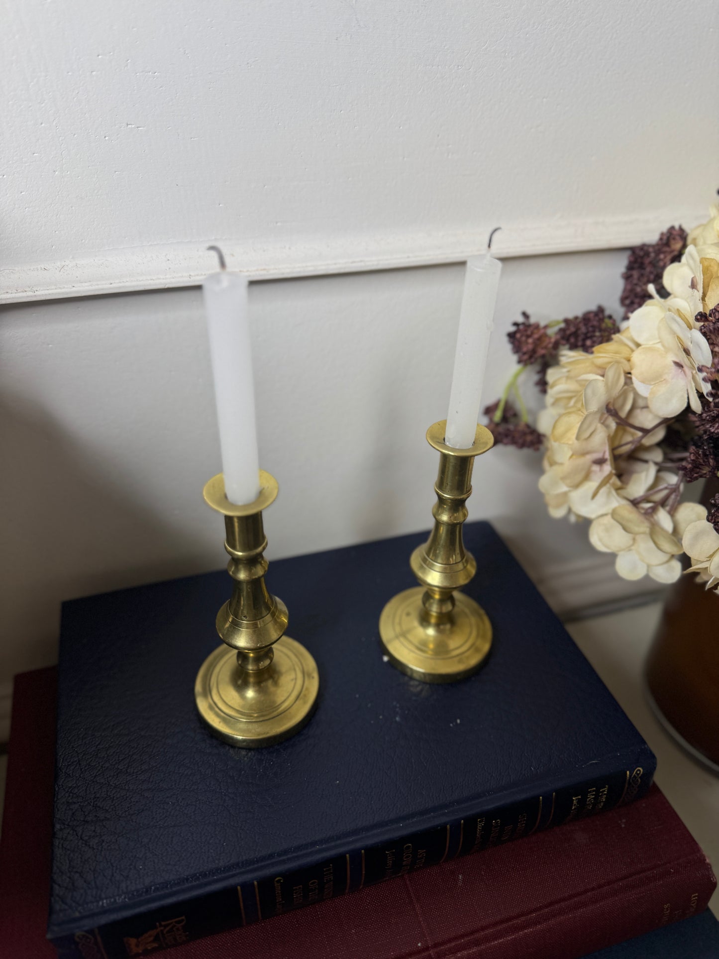 Vintage Bright Brass Candlesticks Pair