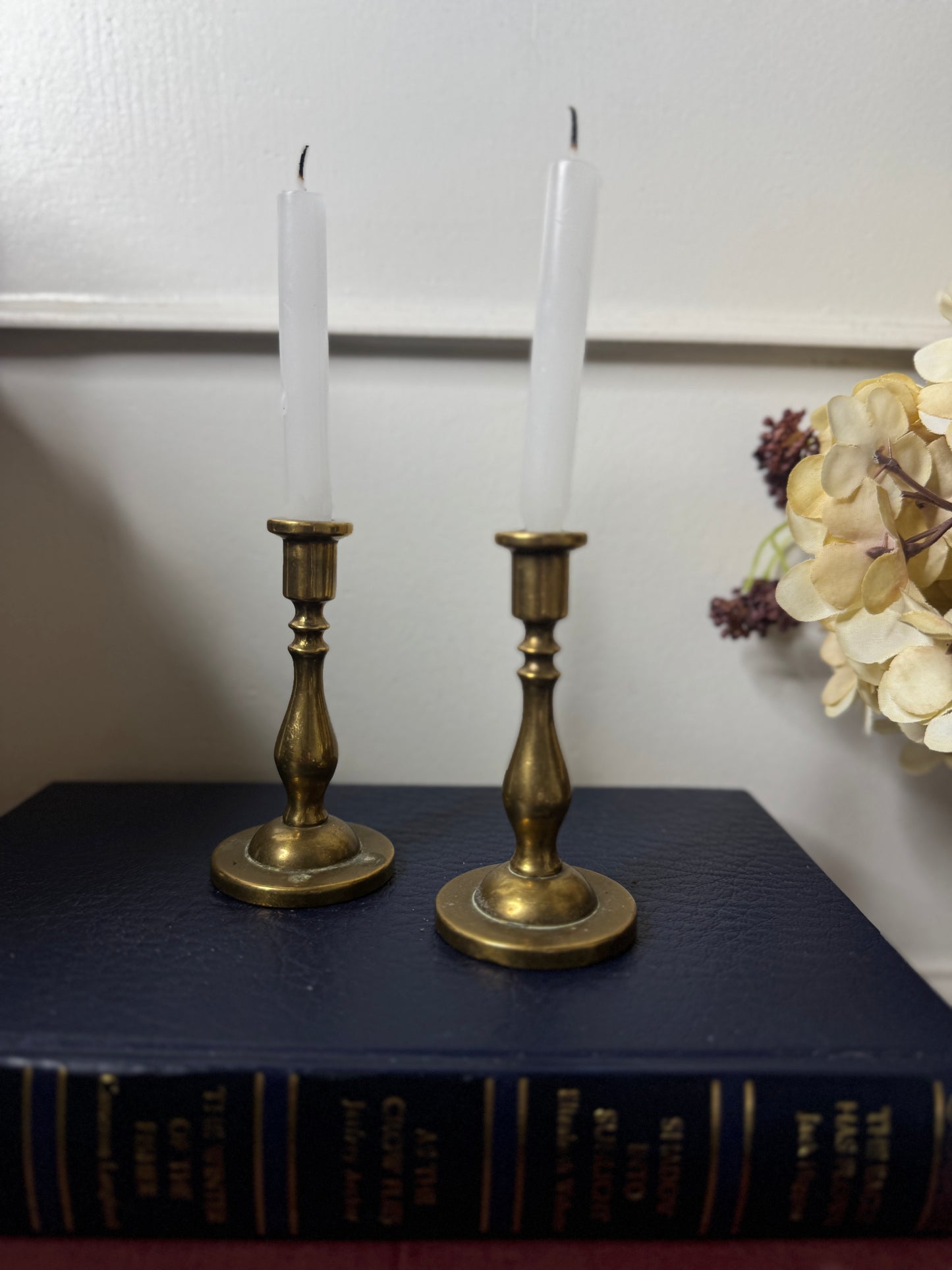Vintage European Brass Candlesticks Pair