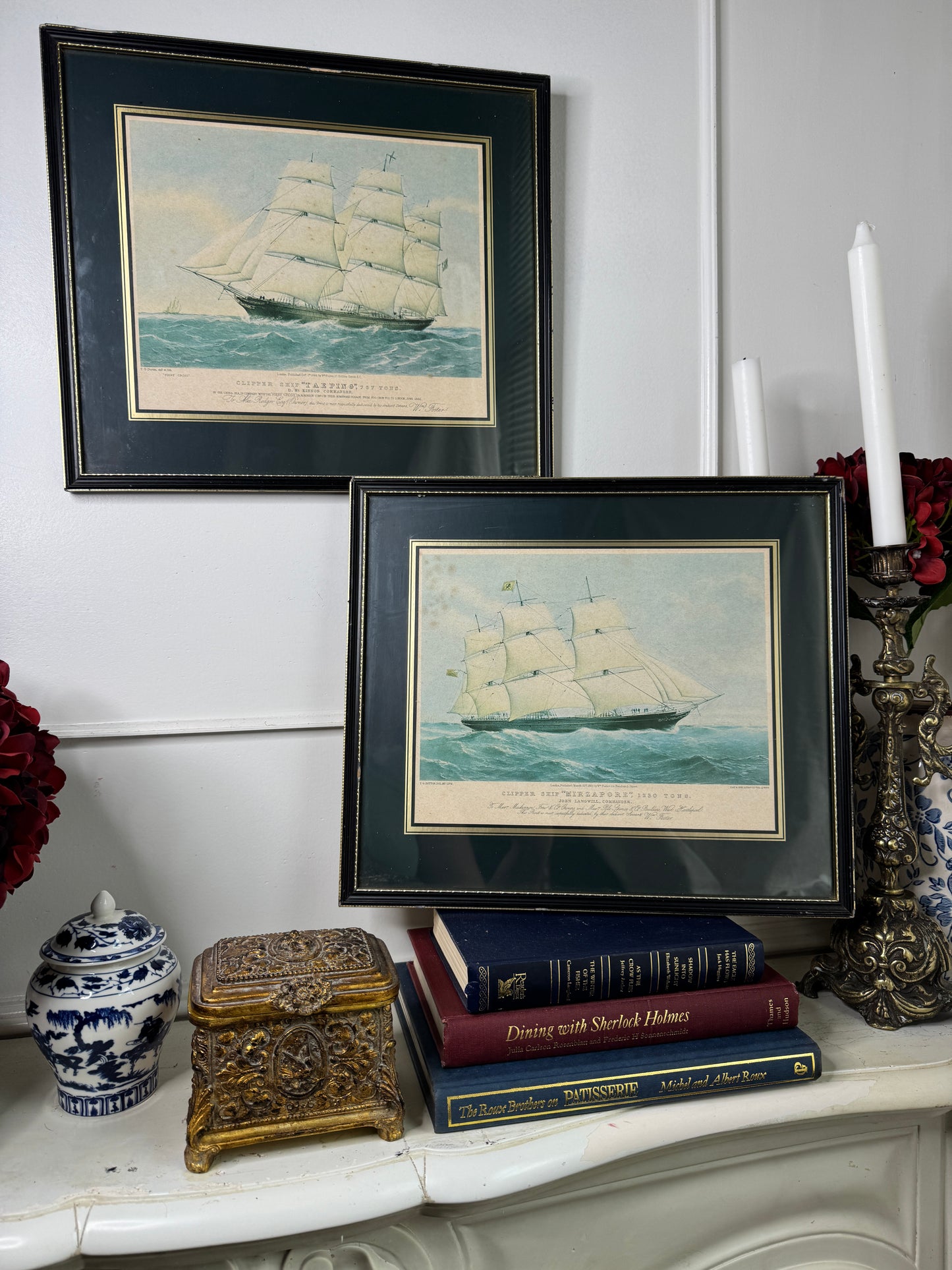 Timeless Voyage –Vintage Ship Print Pair with Black Frames