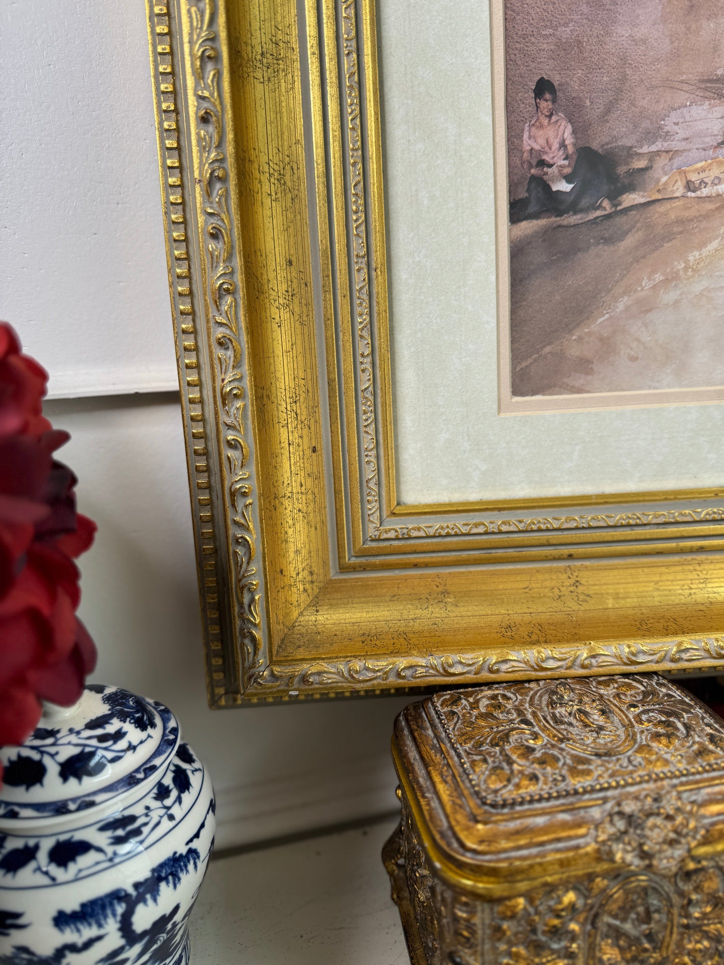 Vintage Sir William Russell Flint Prints - A Scrap of Newspaper in Ornate Gold Frame