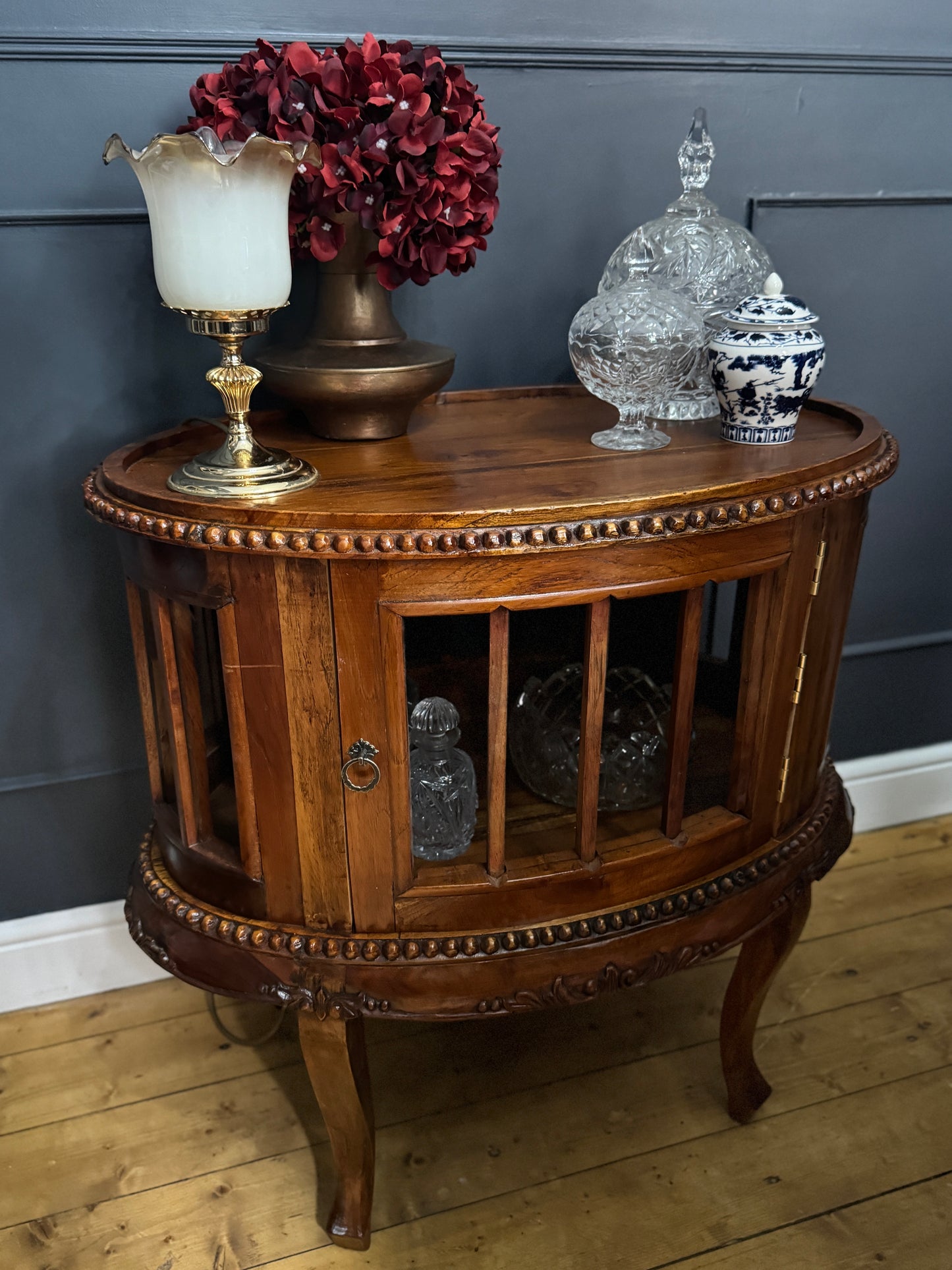 French Antique Style Side Table – Hand-Carved Display Cabinet