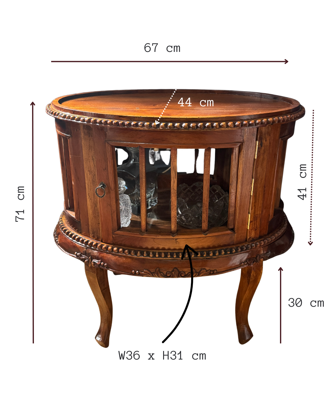 French Antique Style Side Table – Hand-Carved Display Cabinet