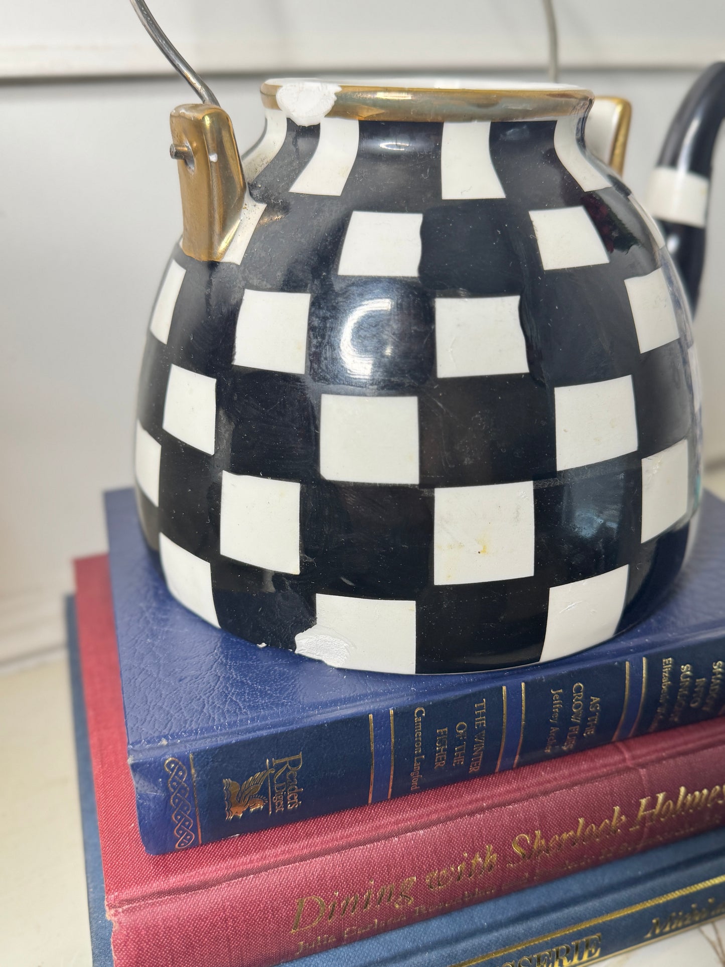 Black & White Checked Ceramic Teapot – Inspired by MacKenzie-Childs Courtly Check – 1.5L Harlequin Tea Pot