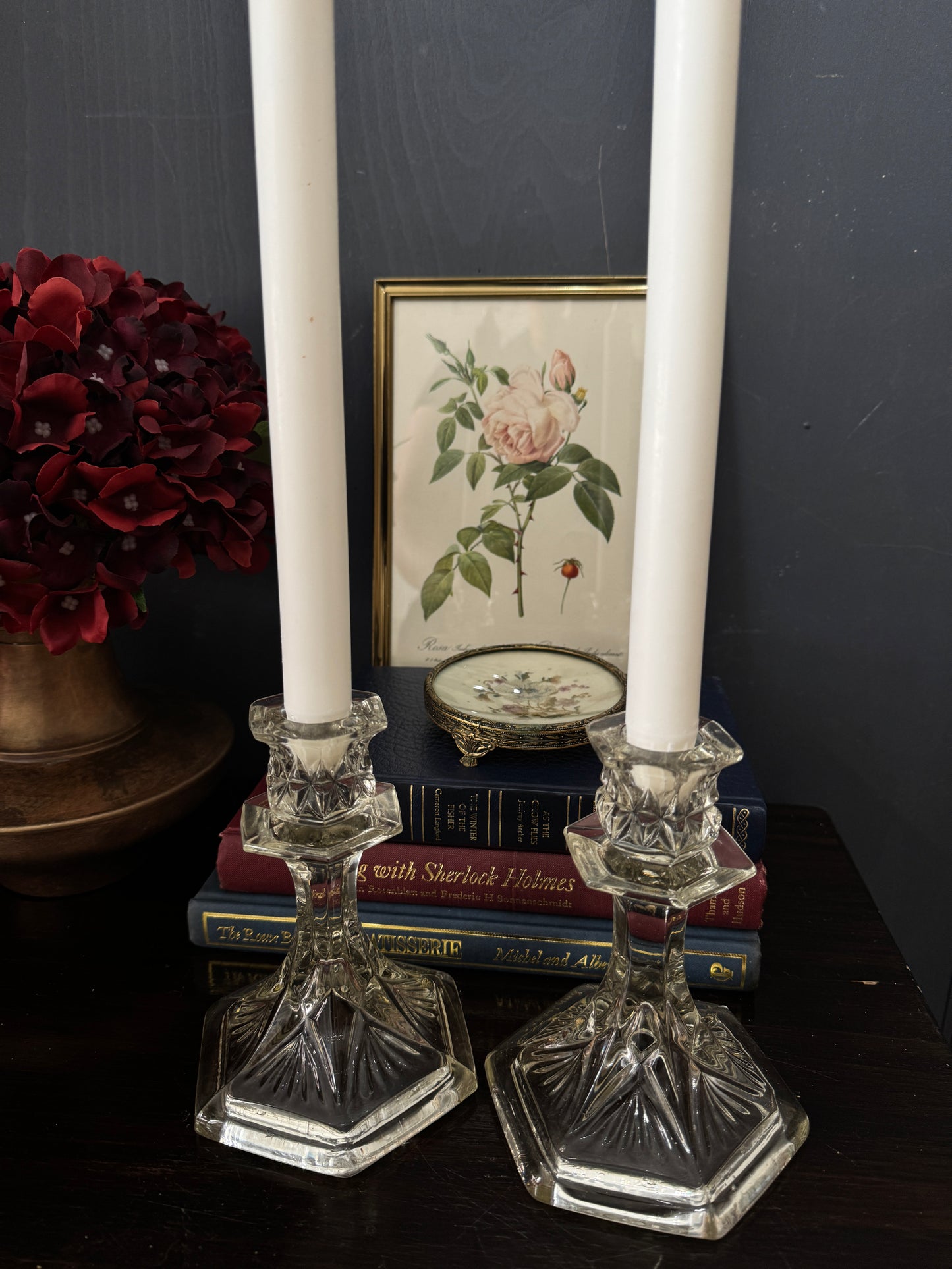 French Themed Vintage Vintage Glass Candlesticks Pair