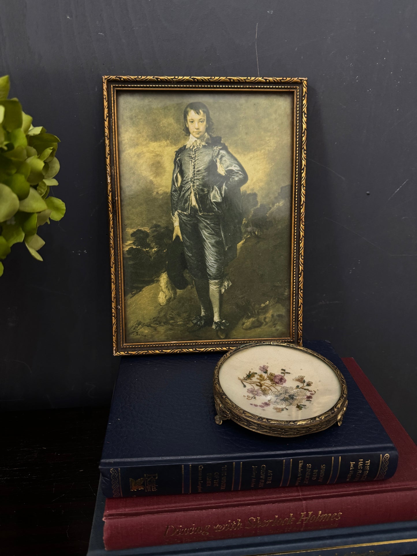 Small Vintage “Blue Boy” Print in Unique Aged Ornate Frame