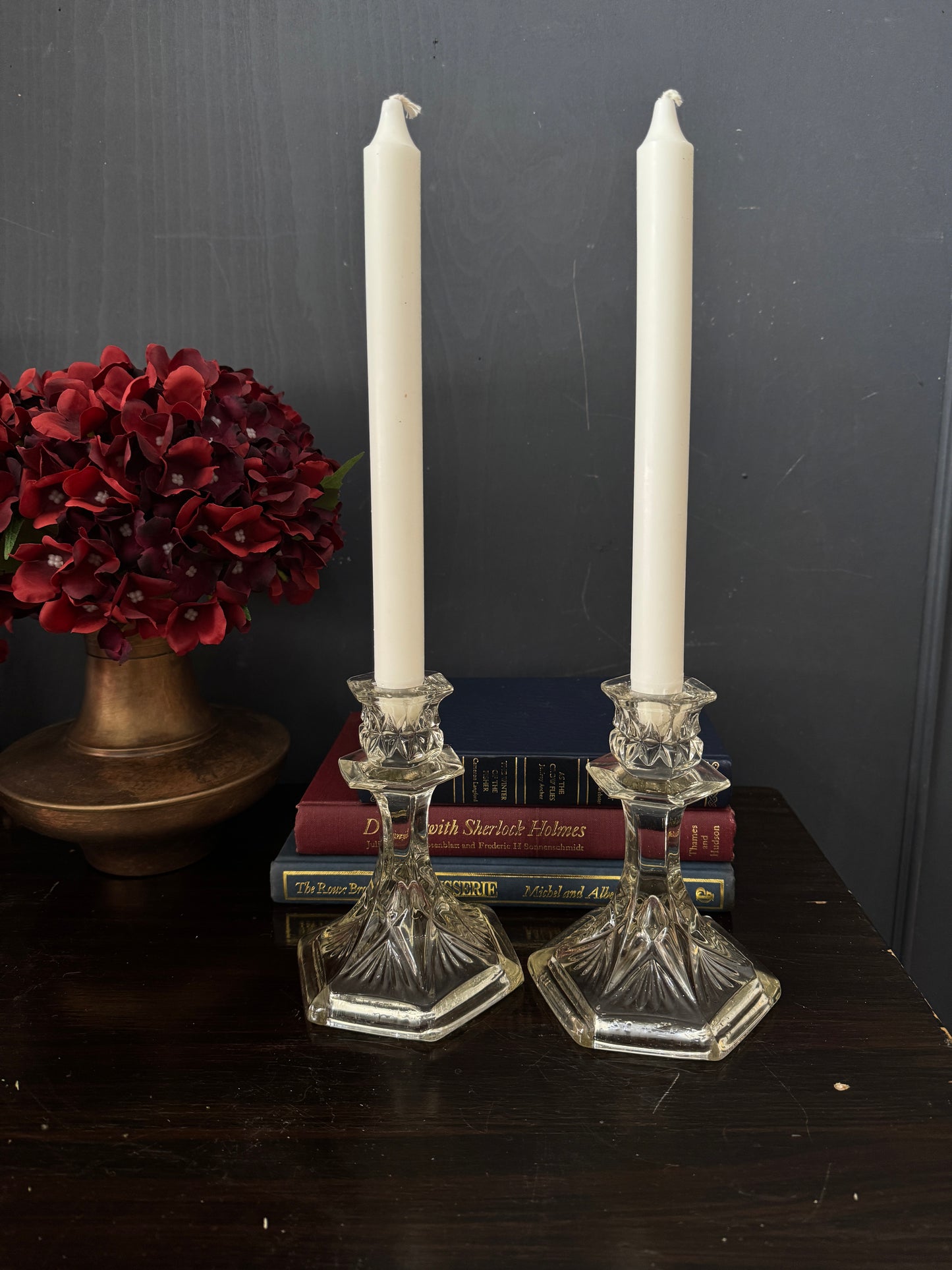 French Themed Vintage Vintage Glass Candlesticks Pair