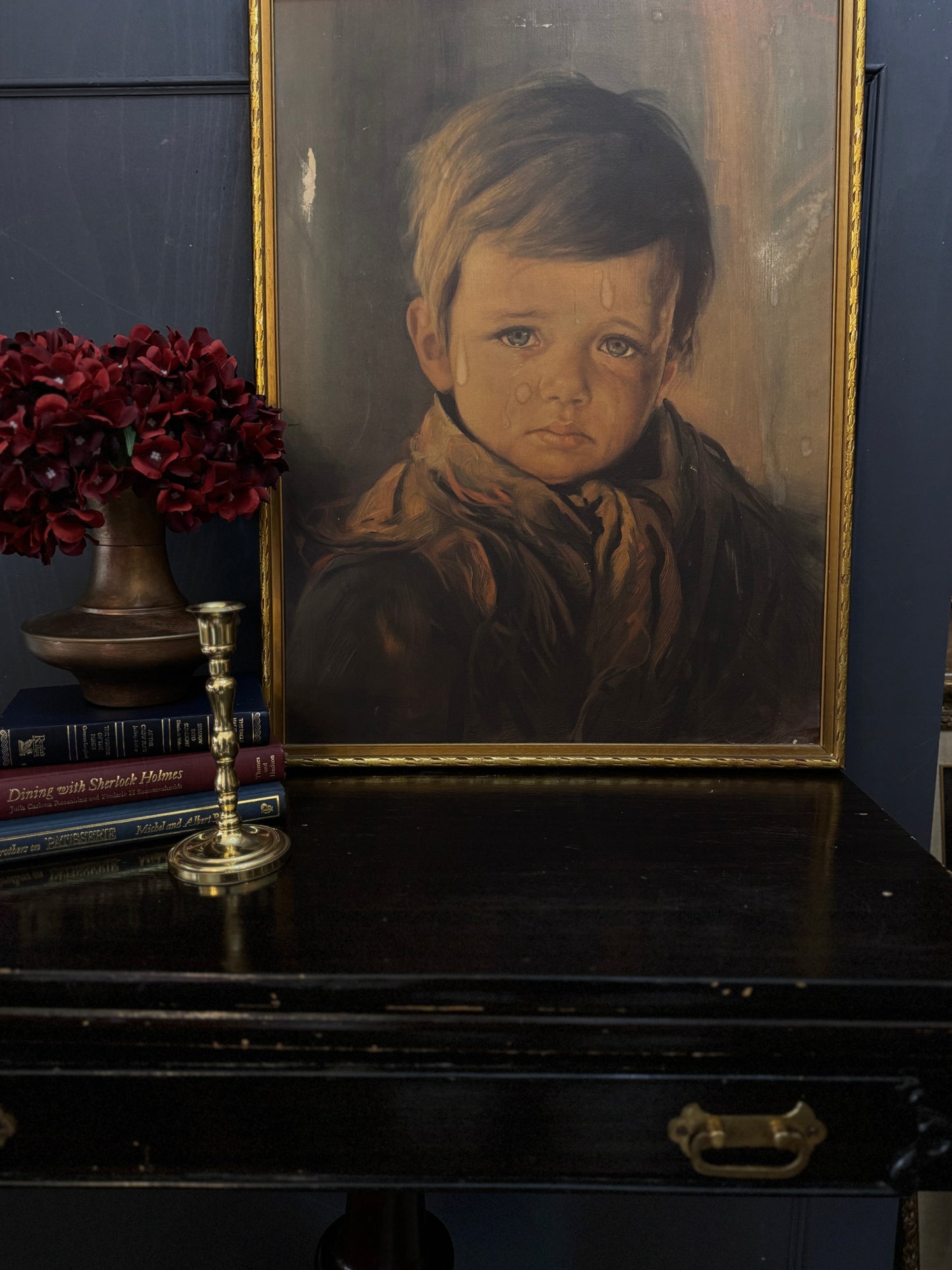 The Silent Tear - Vintage Textured Print in a Gold Gilt Frame