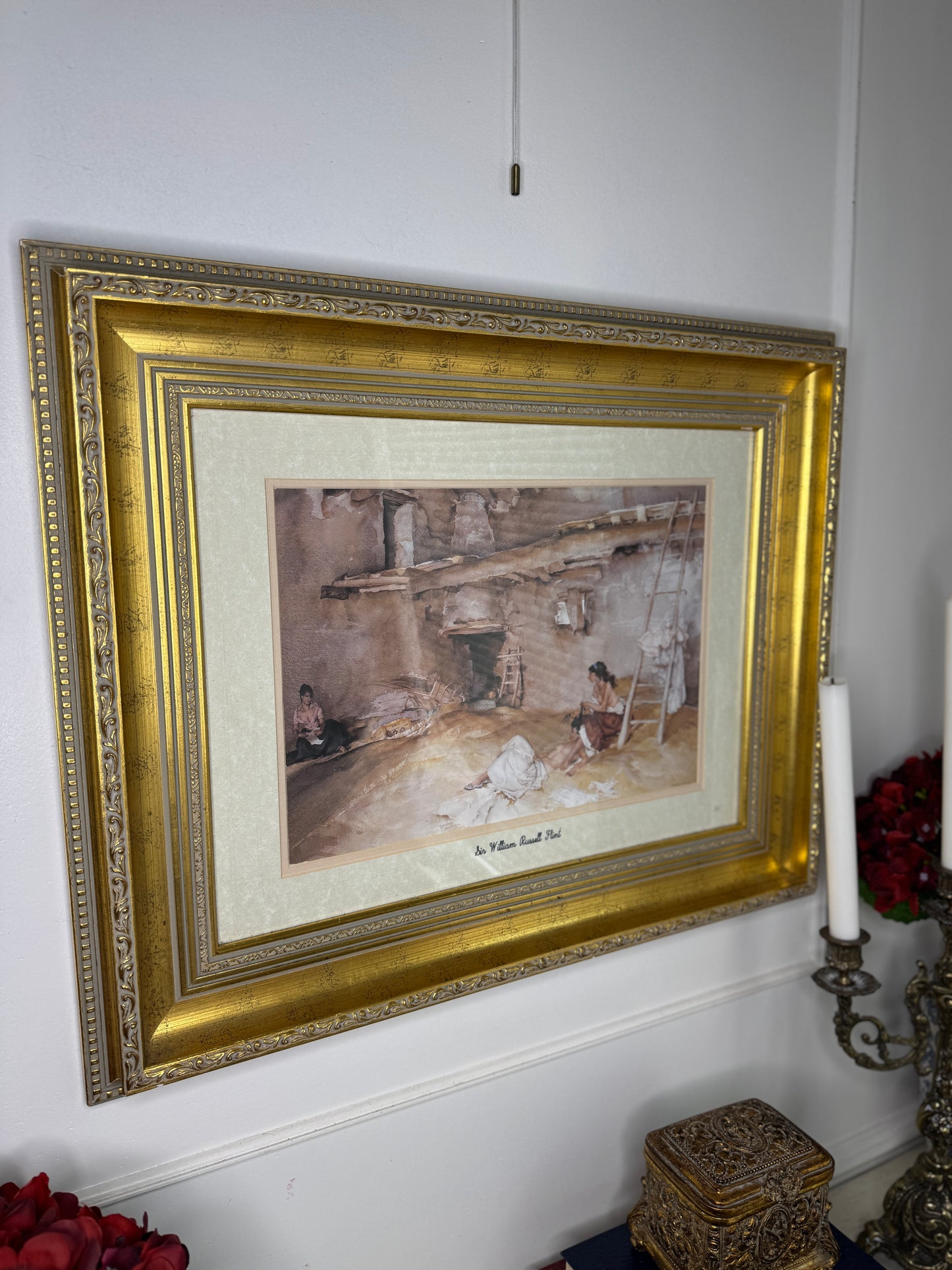 Vintage Sir William Russell Flint Prints - A Scrap of Newspaper in Ornate Gold Frame