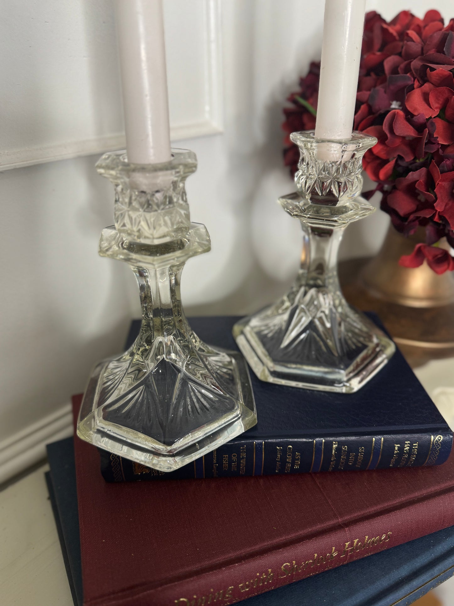 French Themed Vintage Vintage Glass Candlesticks Pair