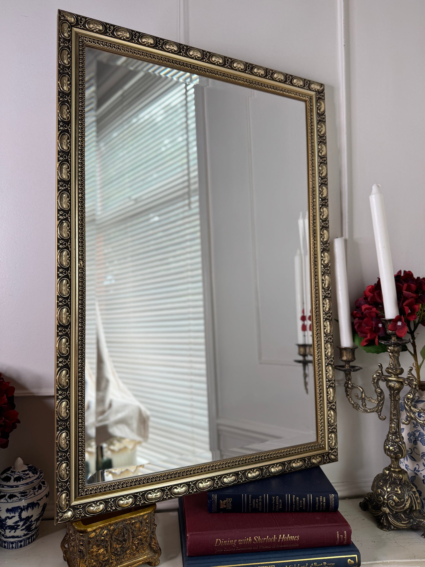 Antique Gold Gilt Mirror with Beaded Edge
