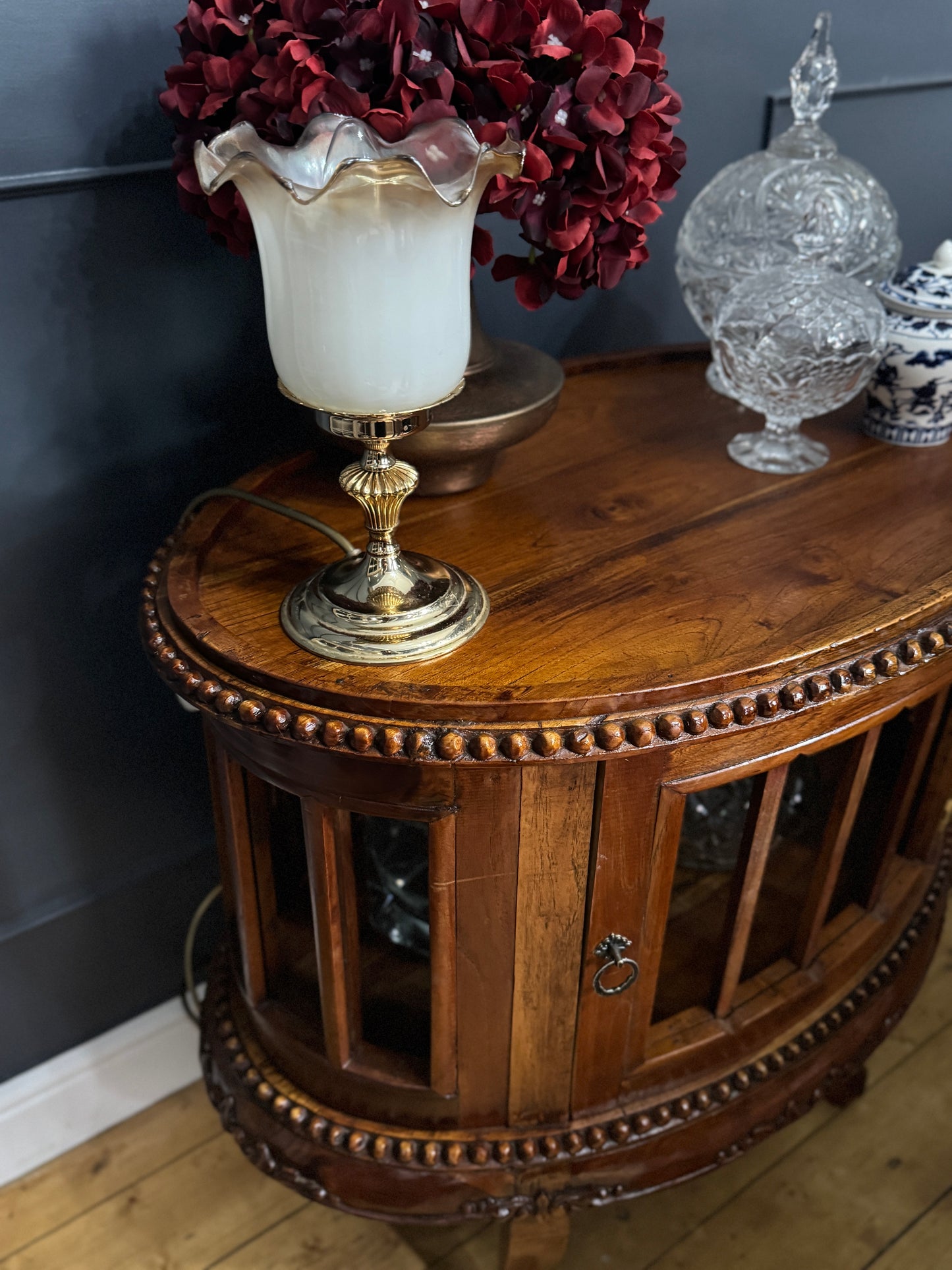 French Antique Style Side Table – Hand-Carved Display Cabinet