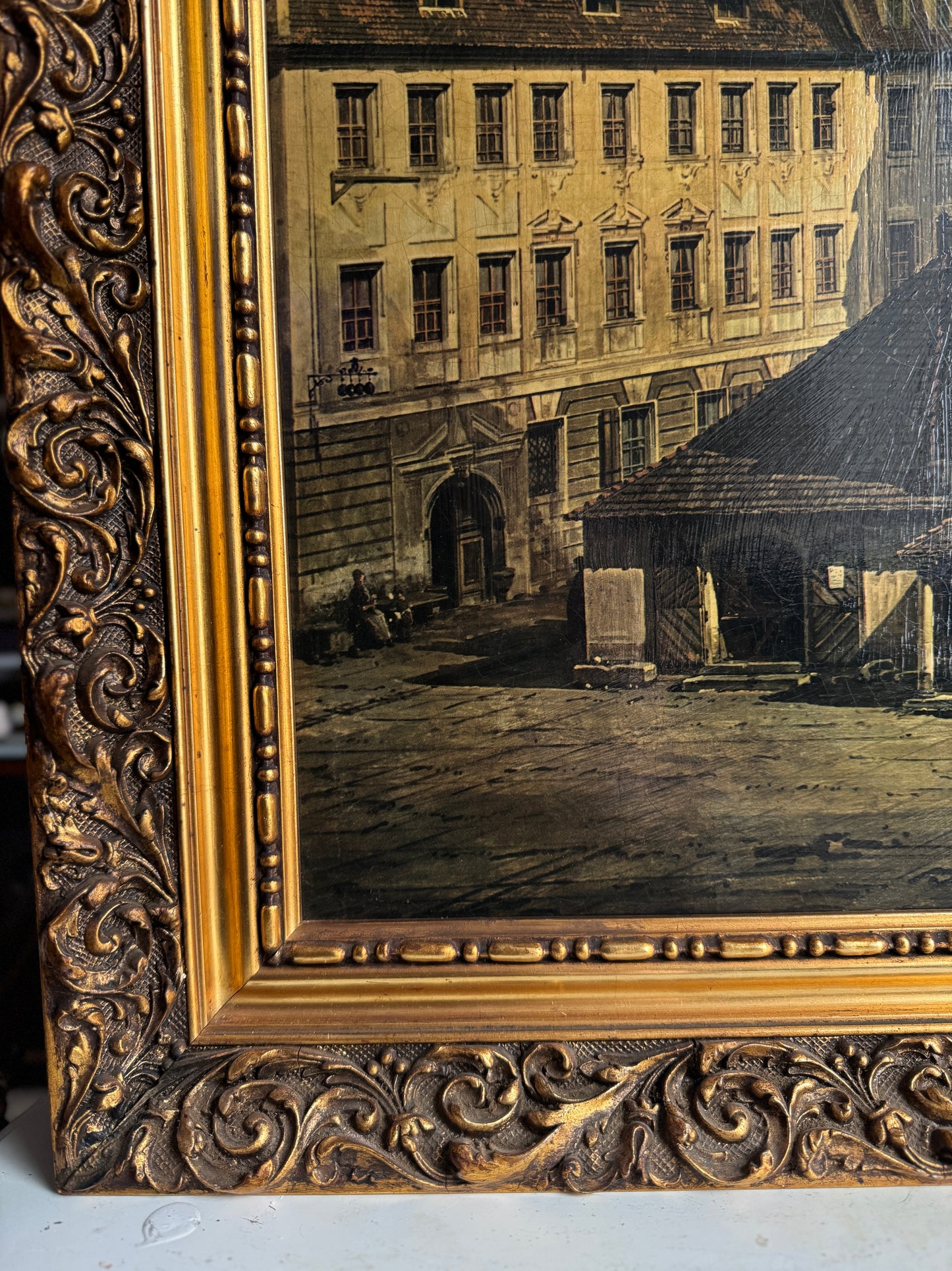 Extra Large - Antique Textured Print in Gold Ornate Frame