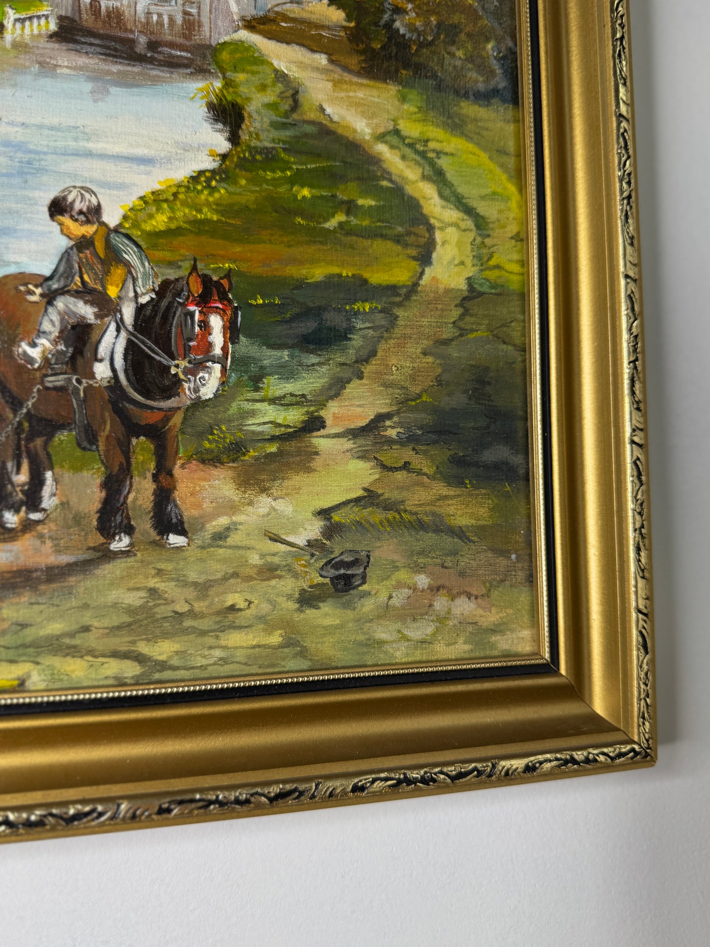 River Ride – Vintage Painting in Ornate Gold Gilt Frame