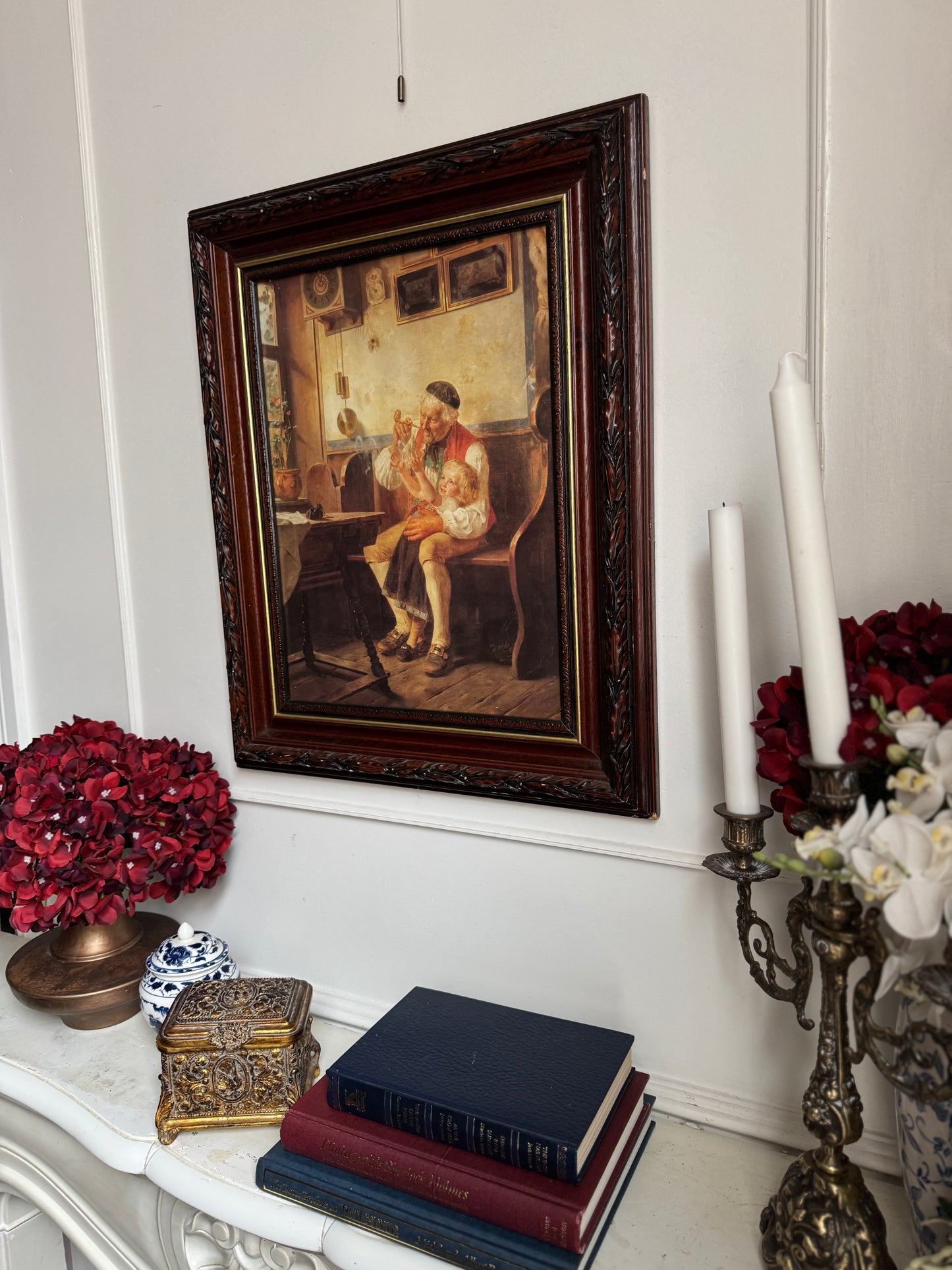 Vintage Large Reproduction Print in a unique wooden frame