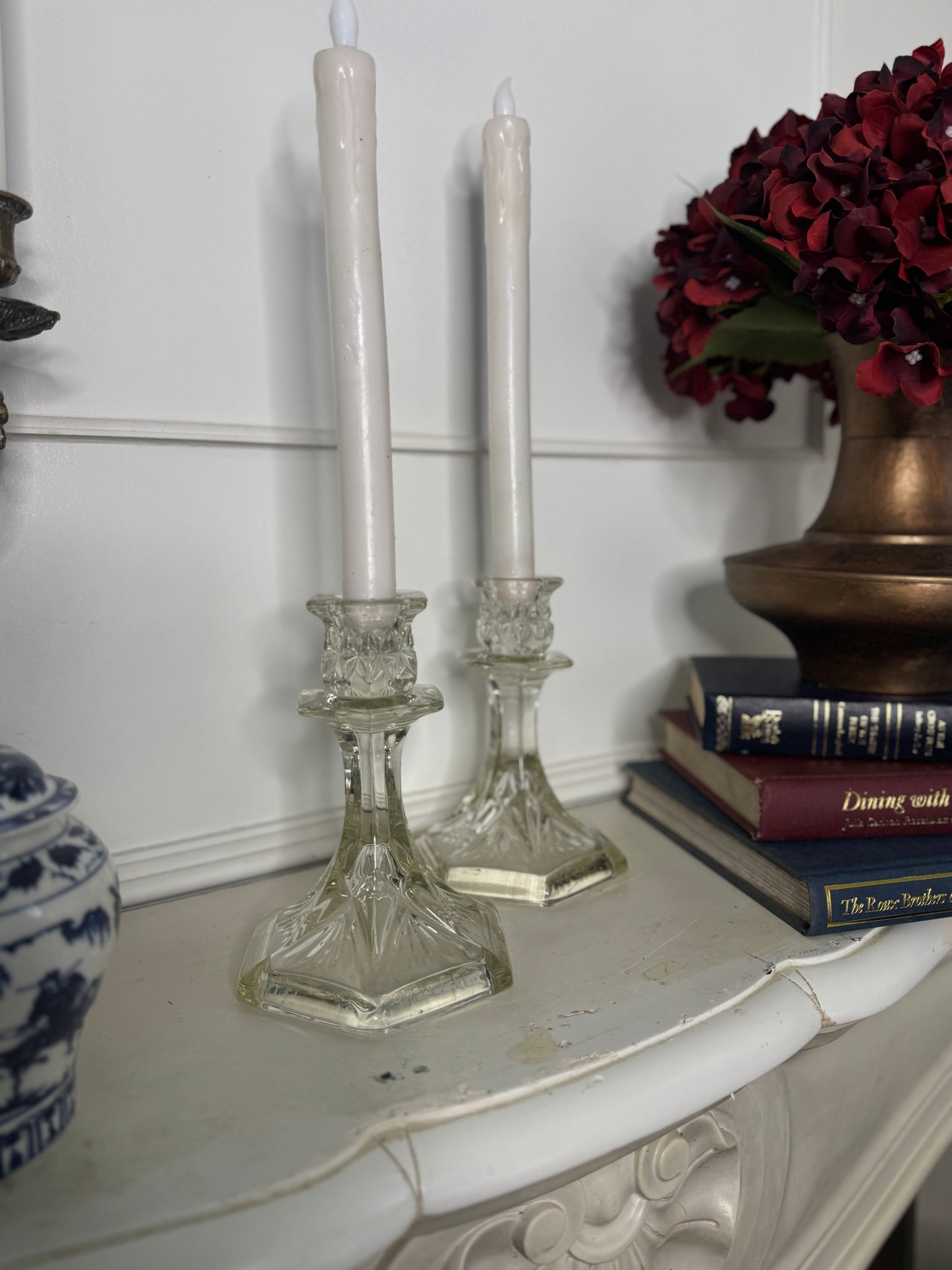 French Themed Vintage Vintage Glass Candlesticks Pair