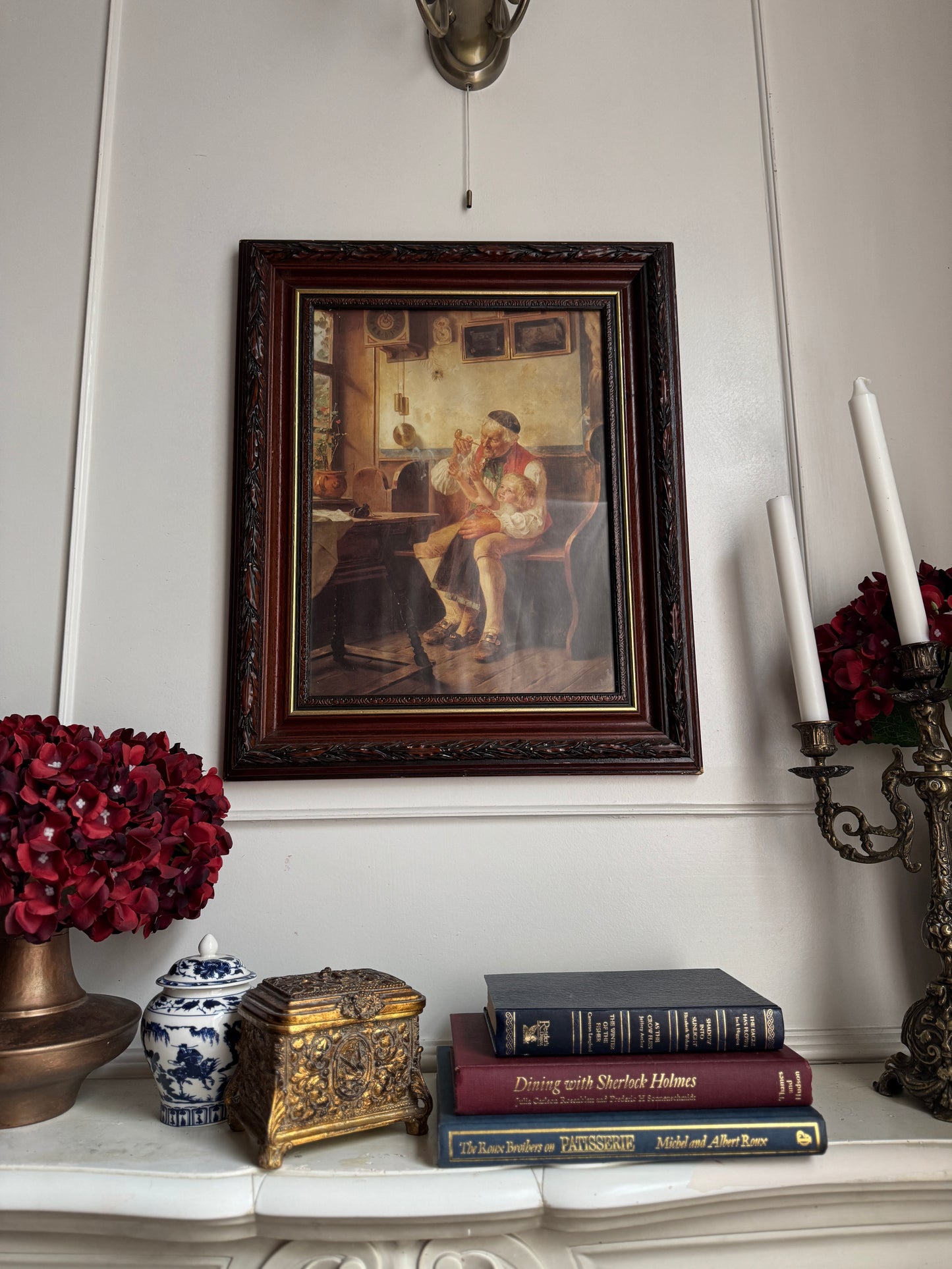 Vintage Large Reproduction Print in a unique wooden frame