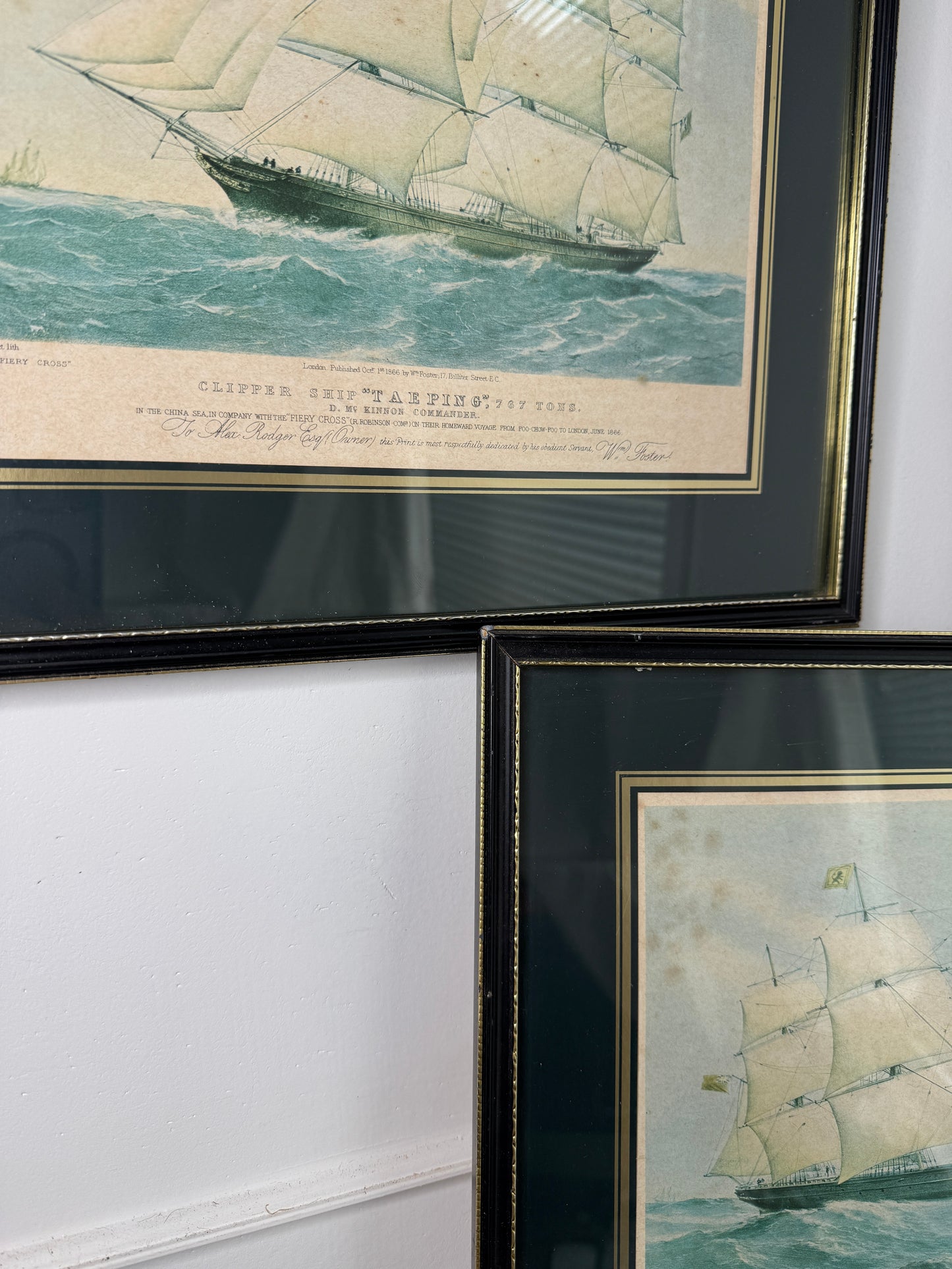 Timeless Voyage –Vintage Ship Print Pair with Black Frames
