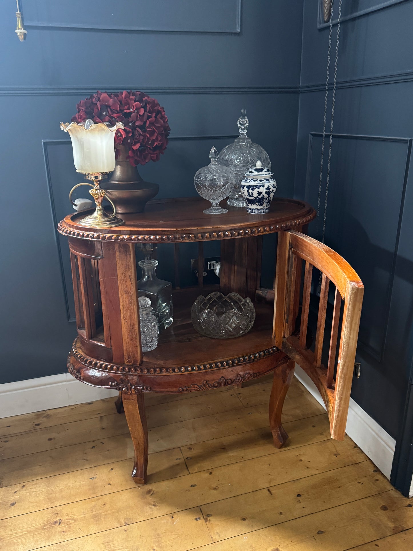 French Antique Style Side Table – Hand-Carved Display Cabinet